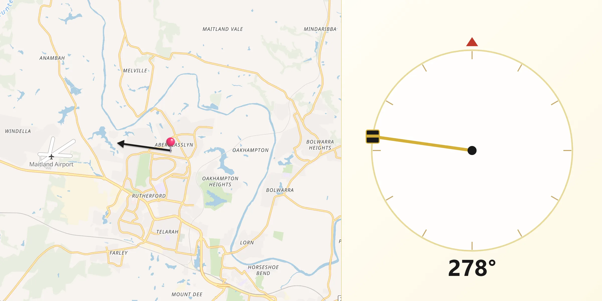 Qibla Direction from Aberglasslyn