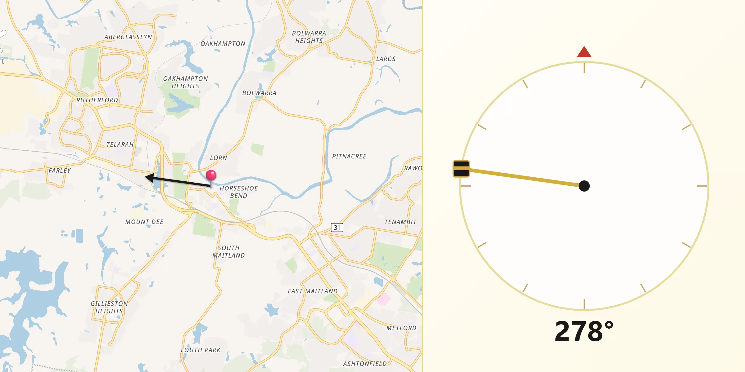 Qibla Direction from Maitland