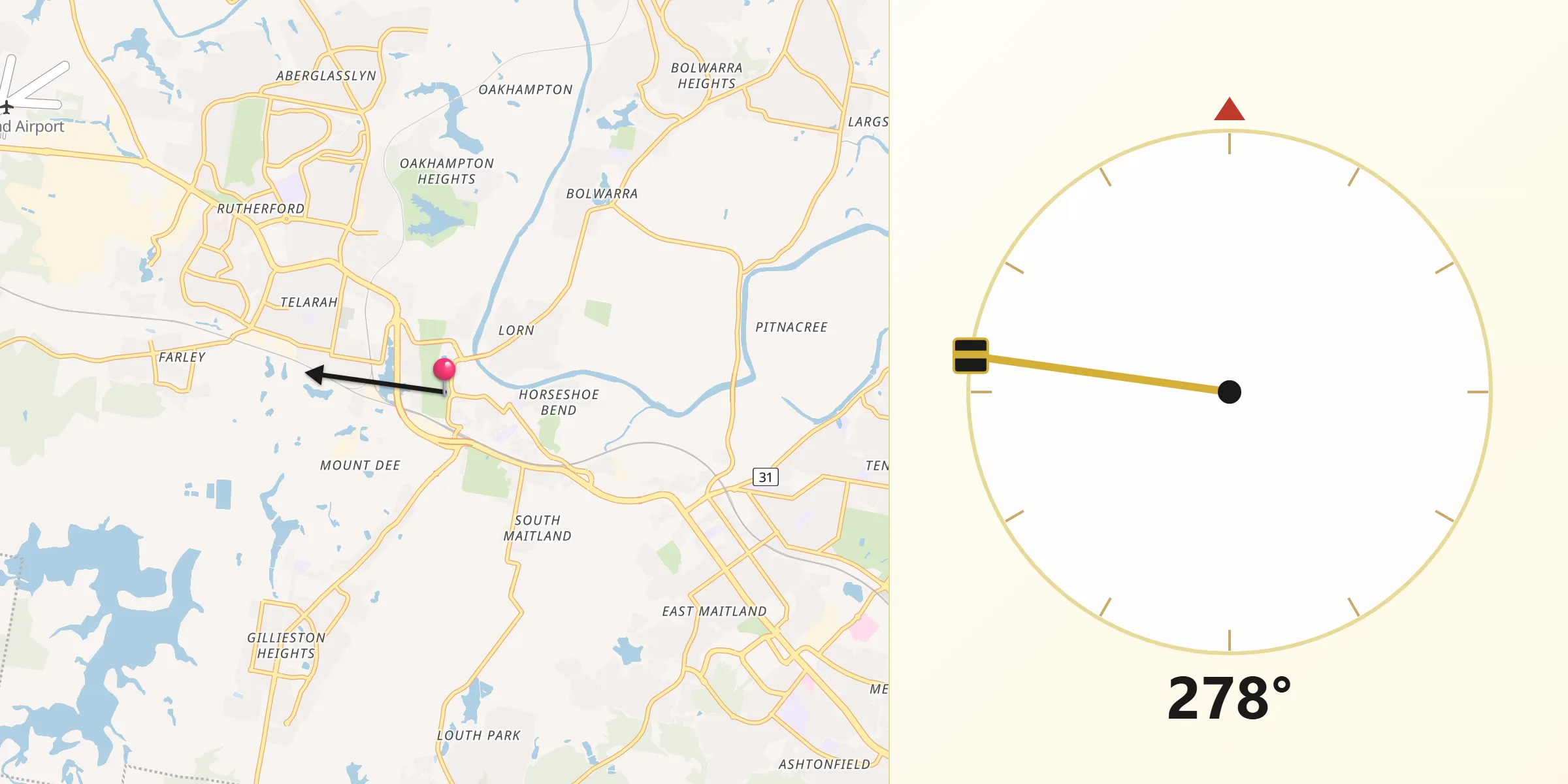 Qibla Direction from Maitland Municipality