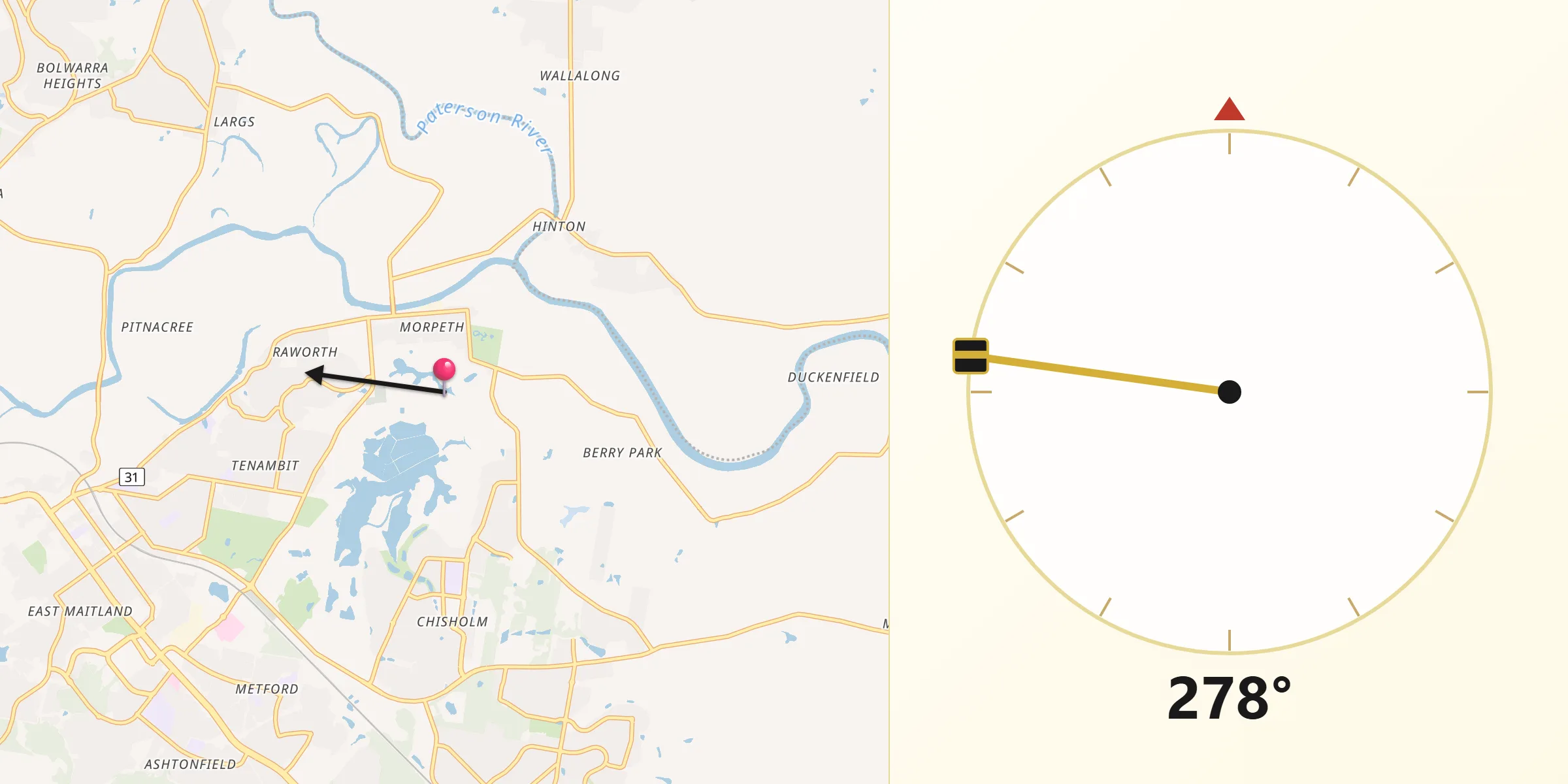 Qibla Direction from Morpeth