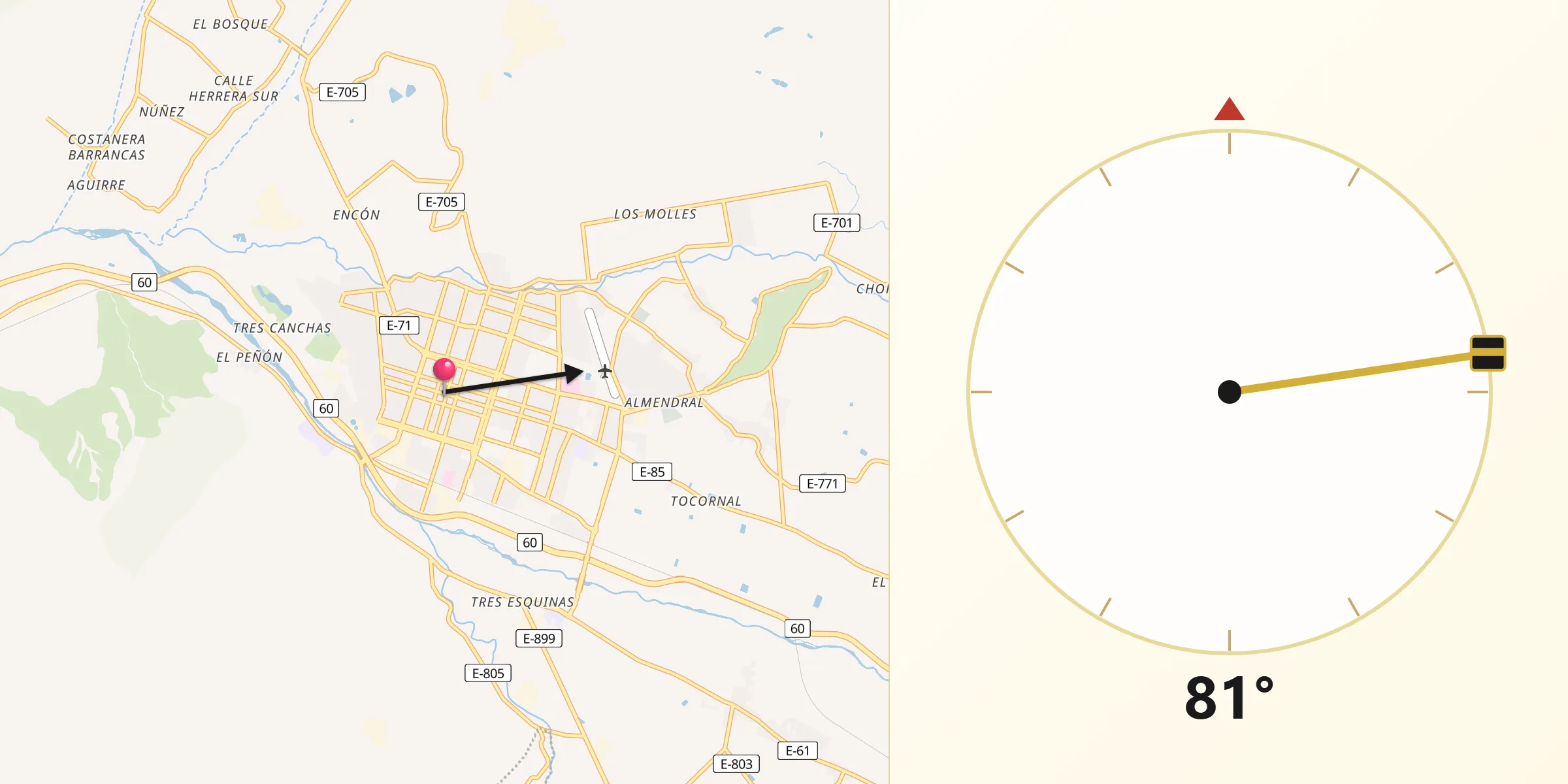 Dirección de la Qibla desde San Felipe