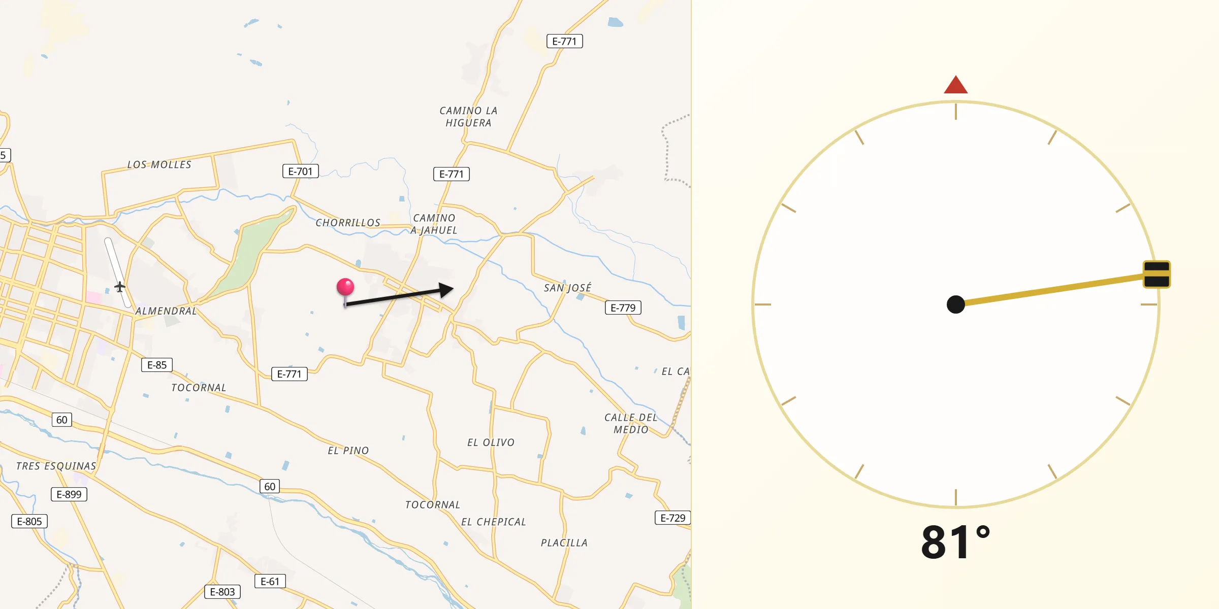 Dirección de la Qibla desde Santa María