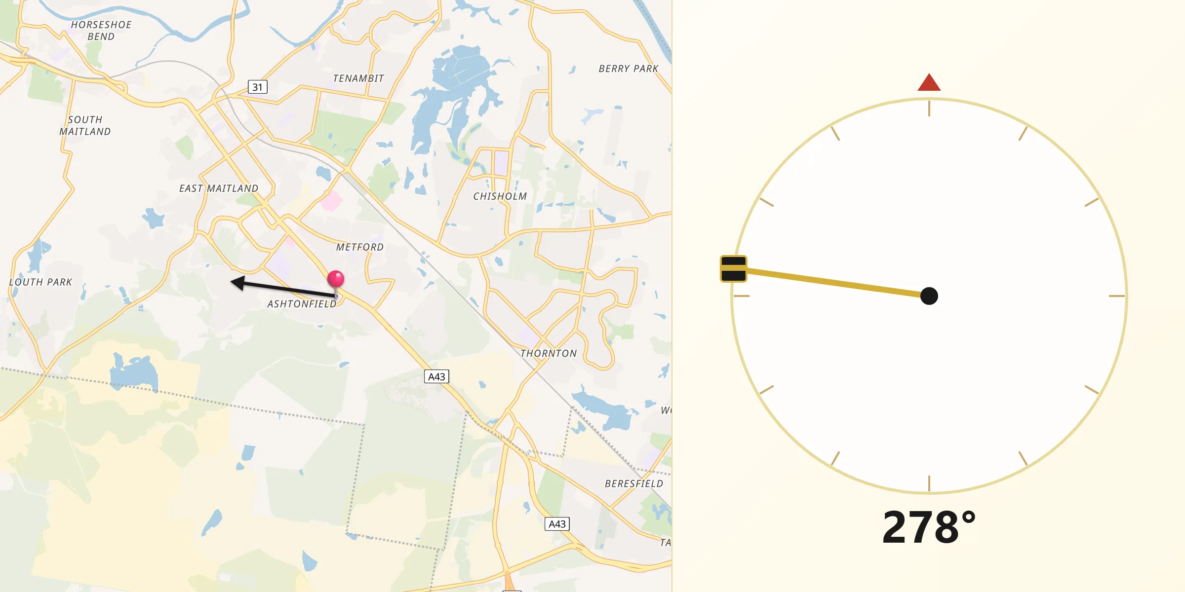 Qibla Direction from Ashtonfield
