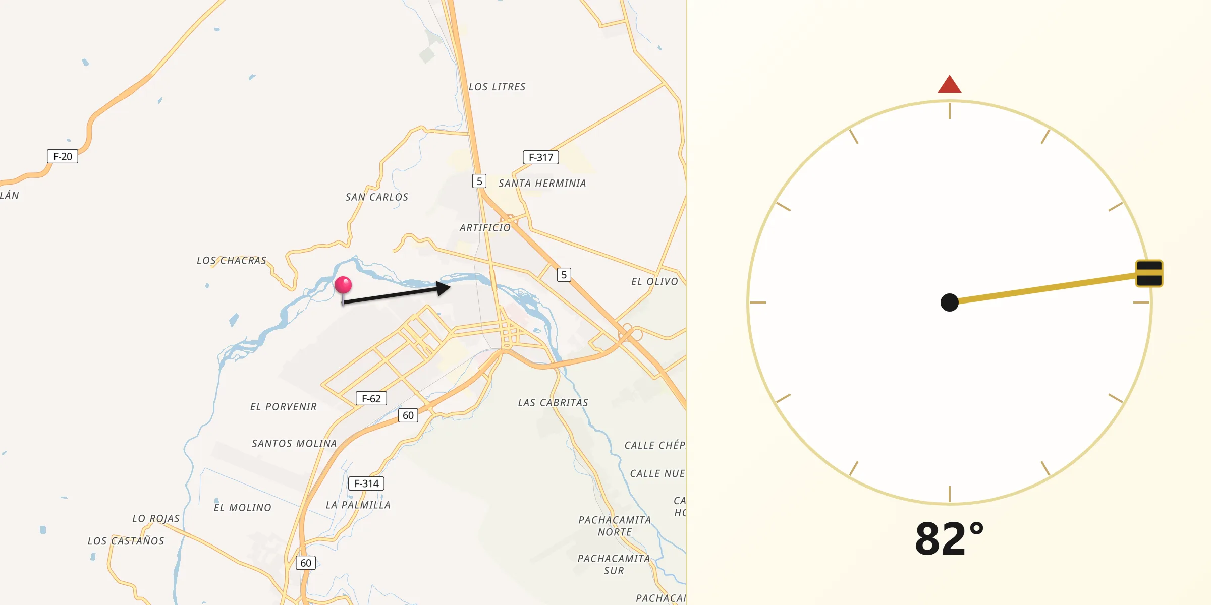 Dirección de la Qibla desde La Calera