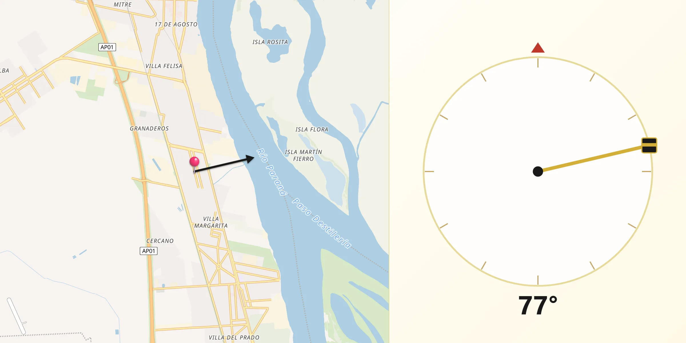 Dirección de la Qibla desde Fray Luis A. Beltrán