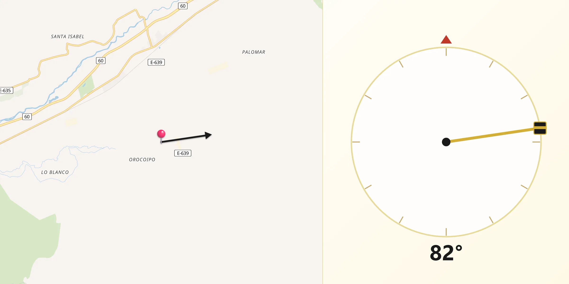 Dirección de la Qibla desde Panquehue