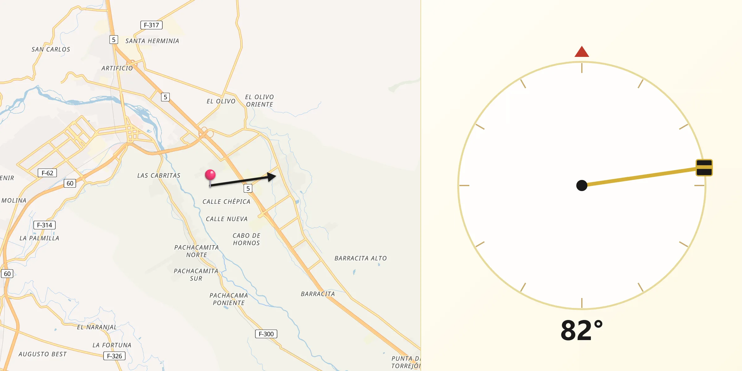 Dirección de la Qibla desde Hijuelas
