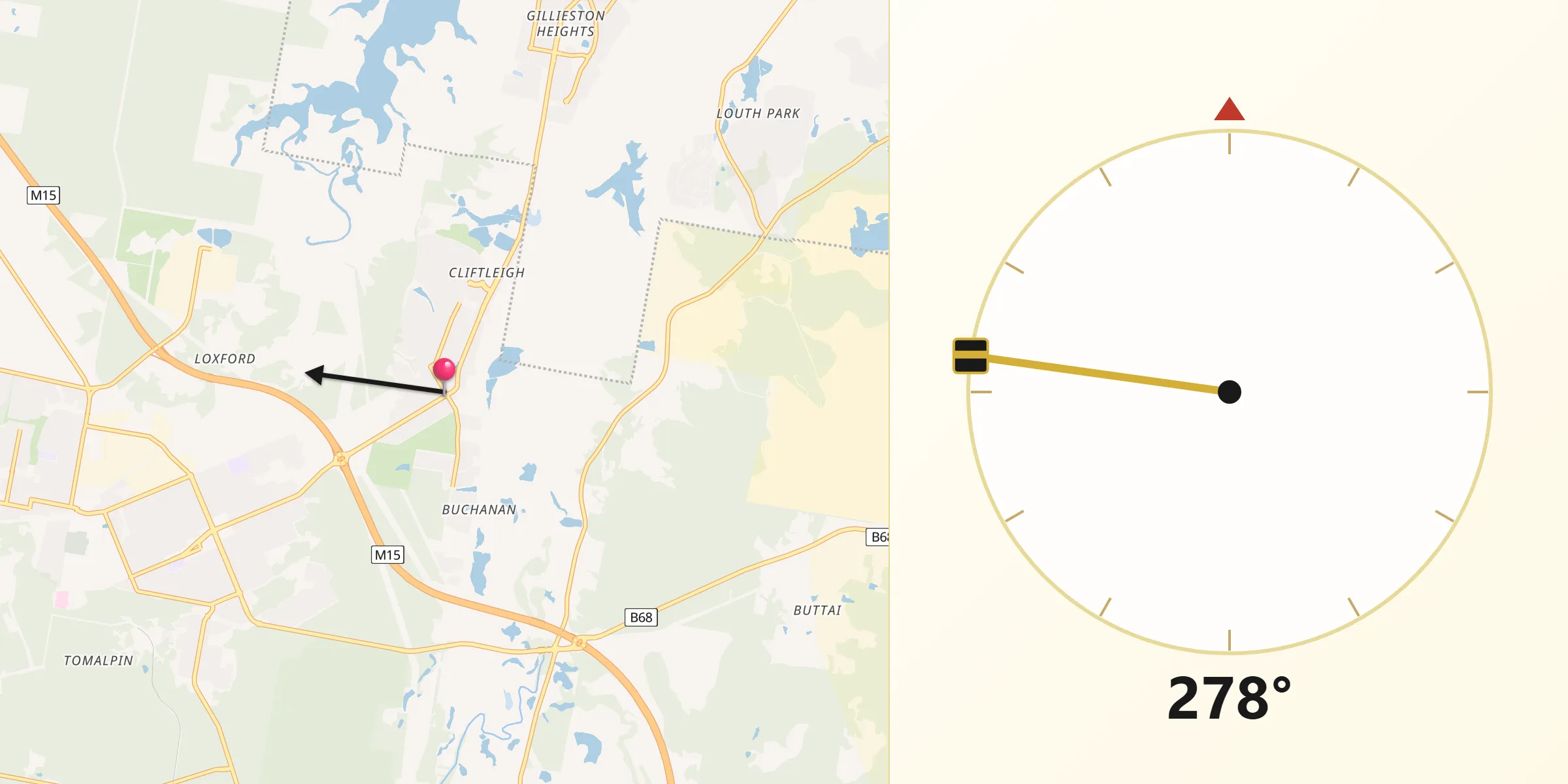 Qibla Direction from Heddon Greta