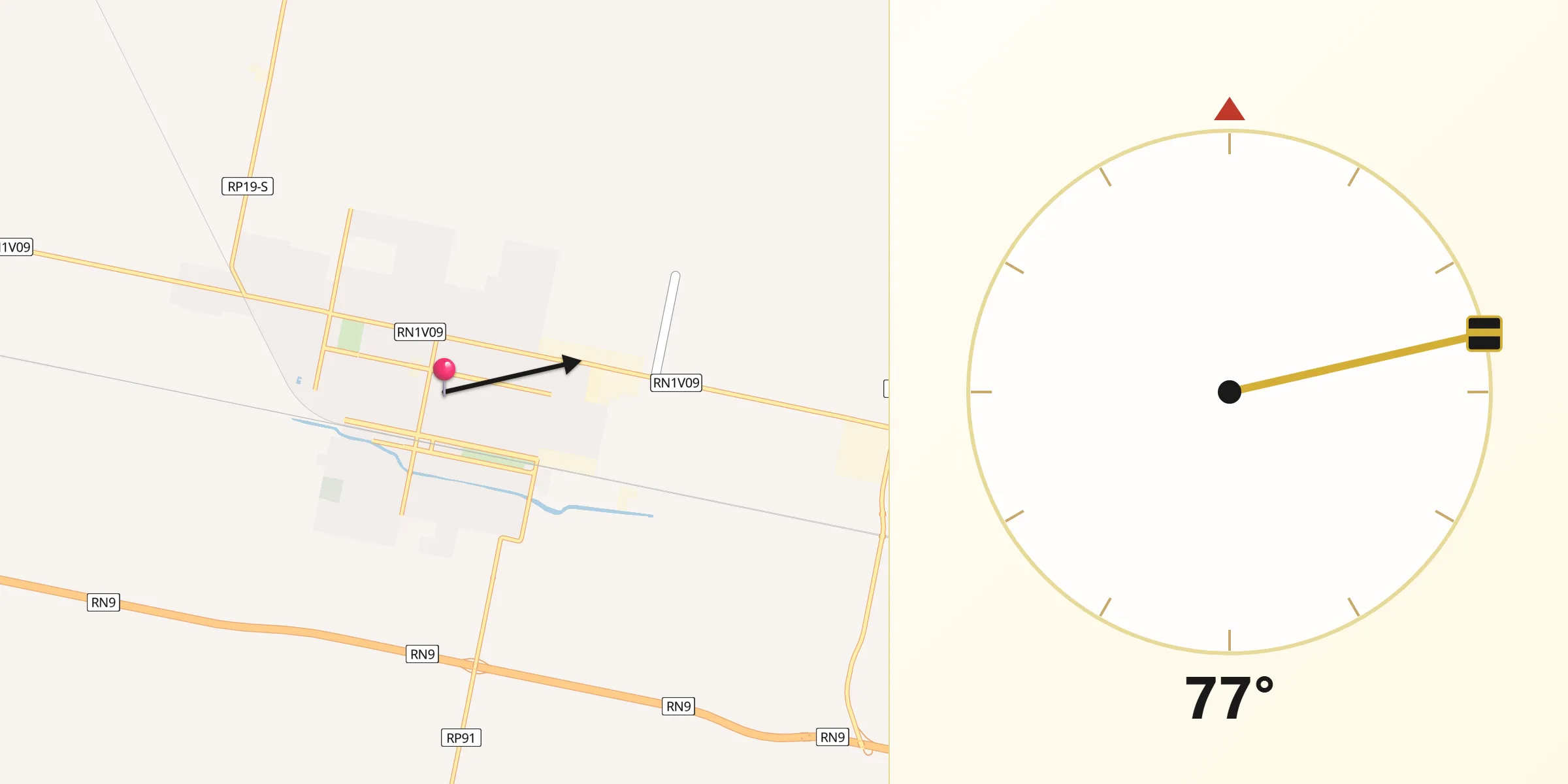 Dirección de la Qibla desde Cañada de Gómez