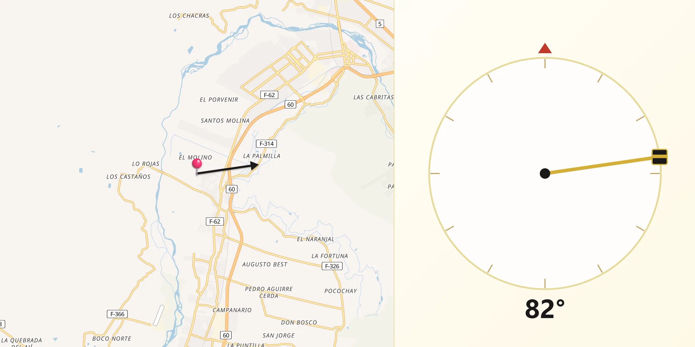 Dirección de la Qibla desde La Cruz