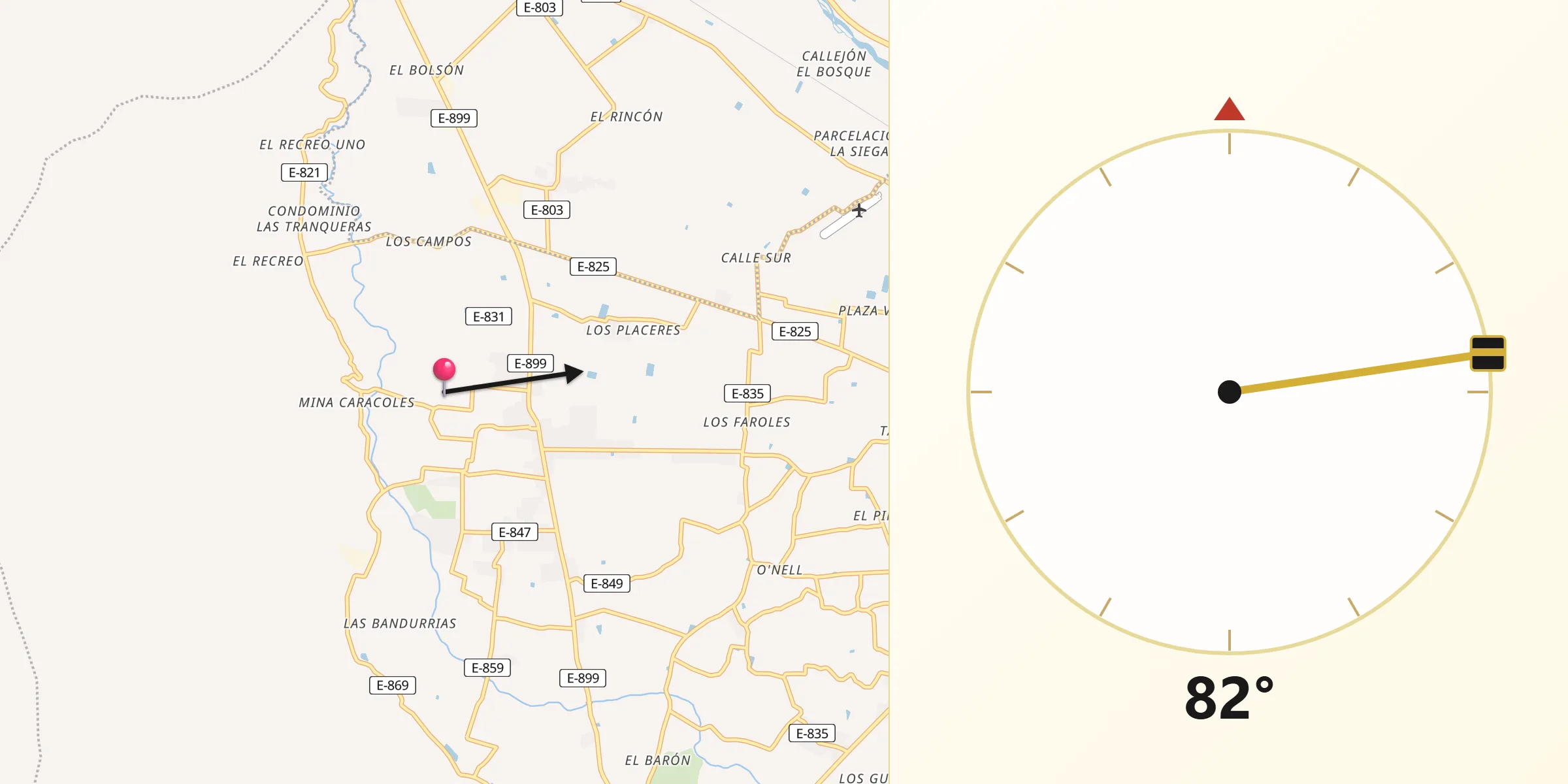 Dirección de la Qibla desde Rinconada