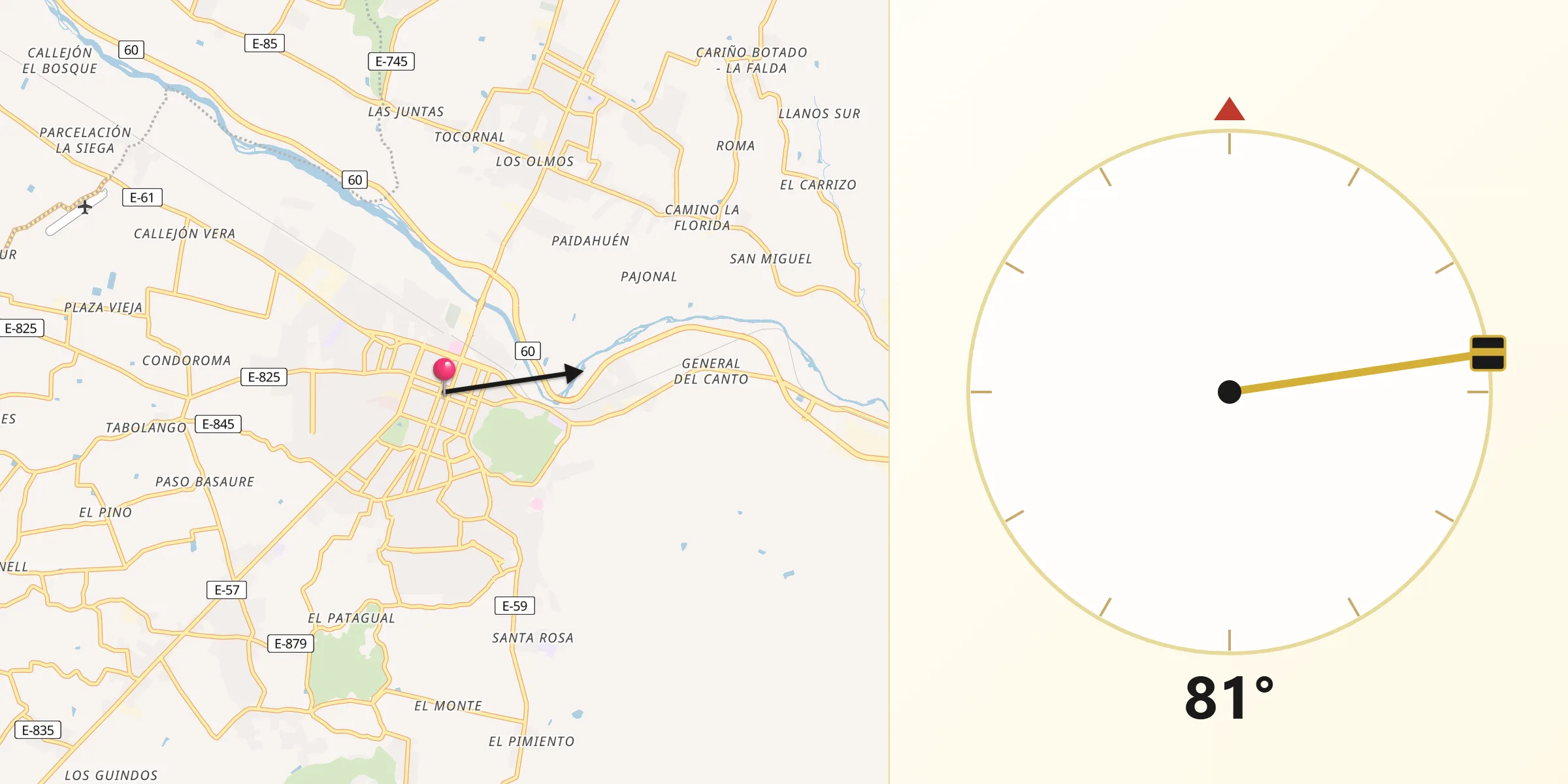 Dirección de la Qibla desde Los Andes