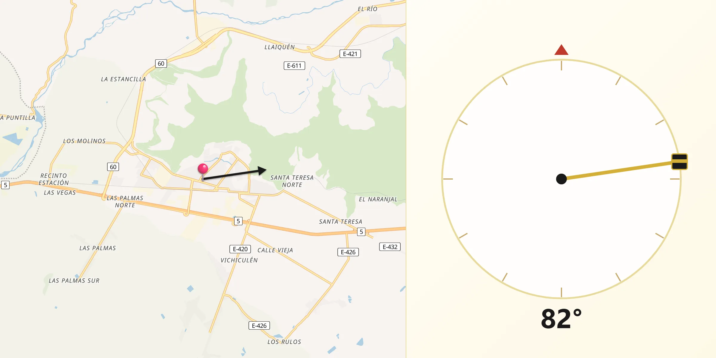Dirección de la Qibla desde Llaillay