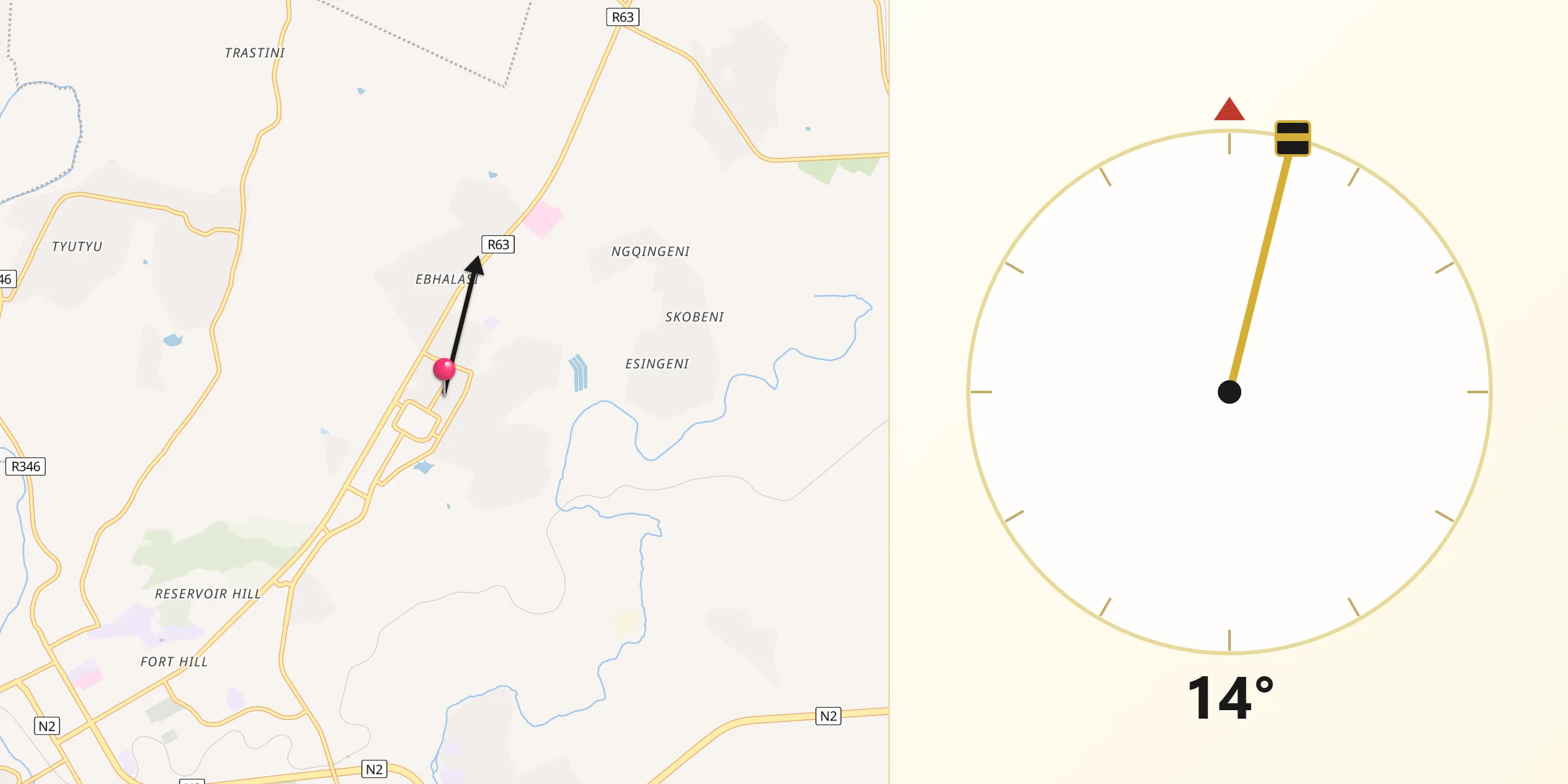 Qibla Direction from Bhisho