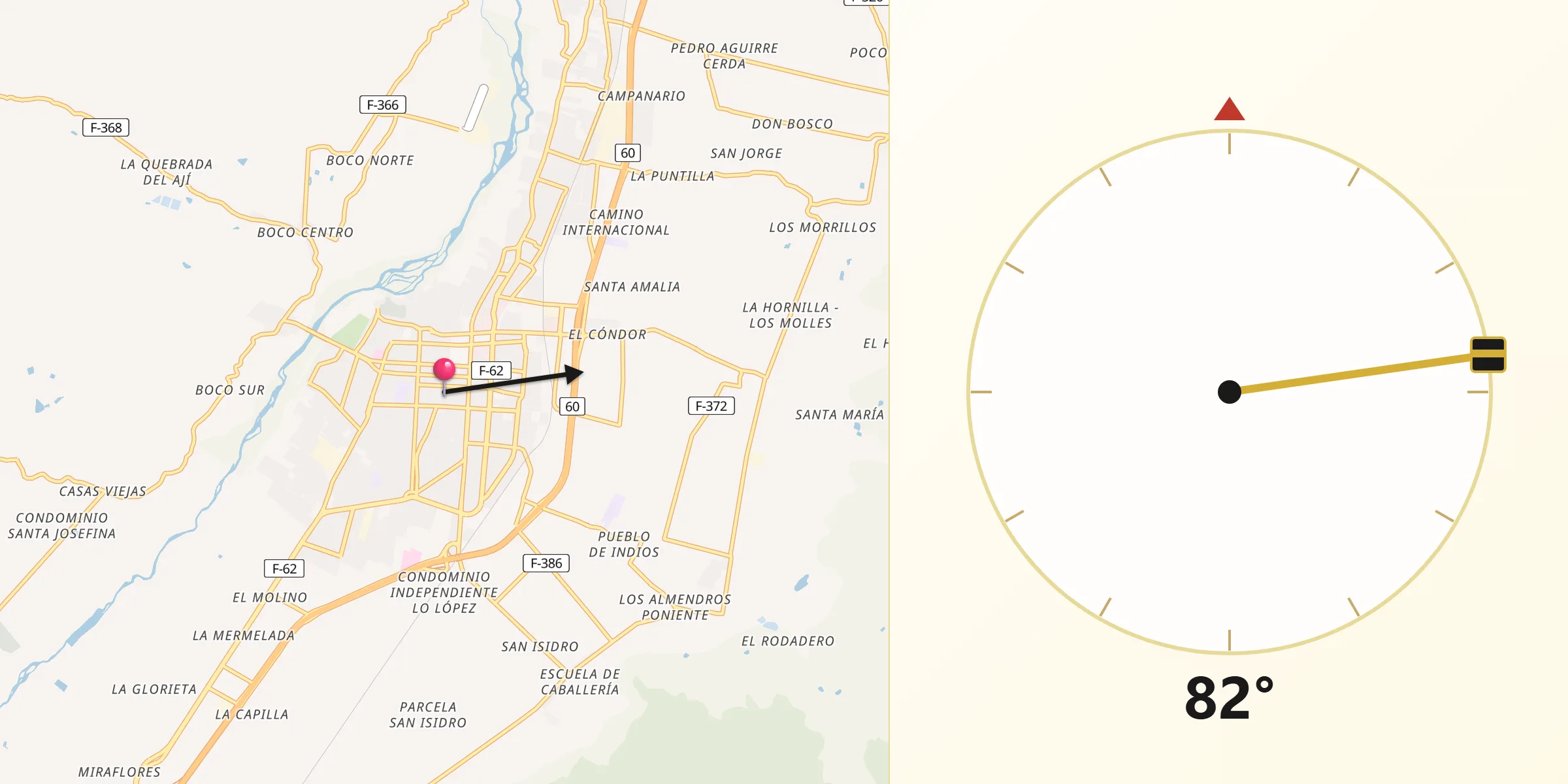 Dirección de la Qibla desde Quillota