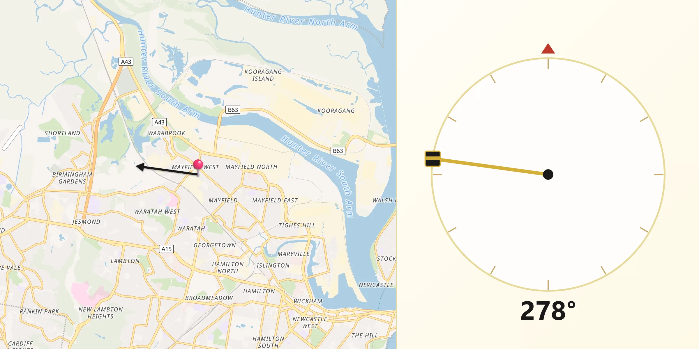 Qibla Direction from Mayfield West