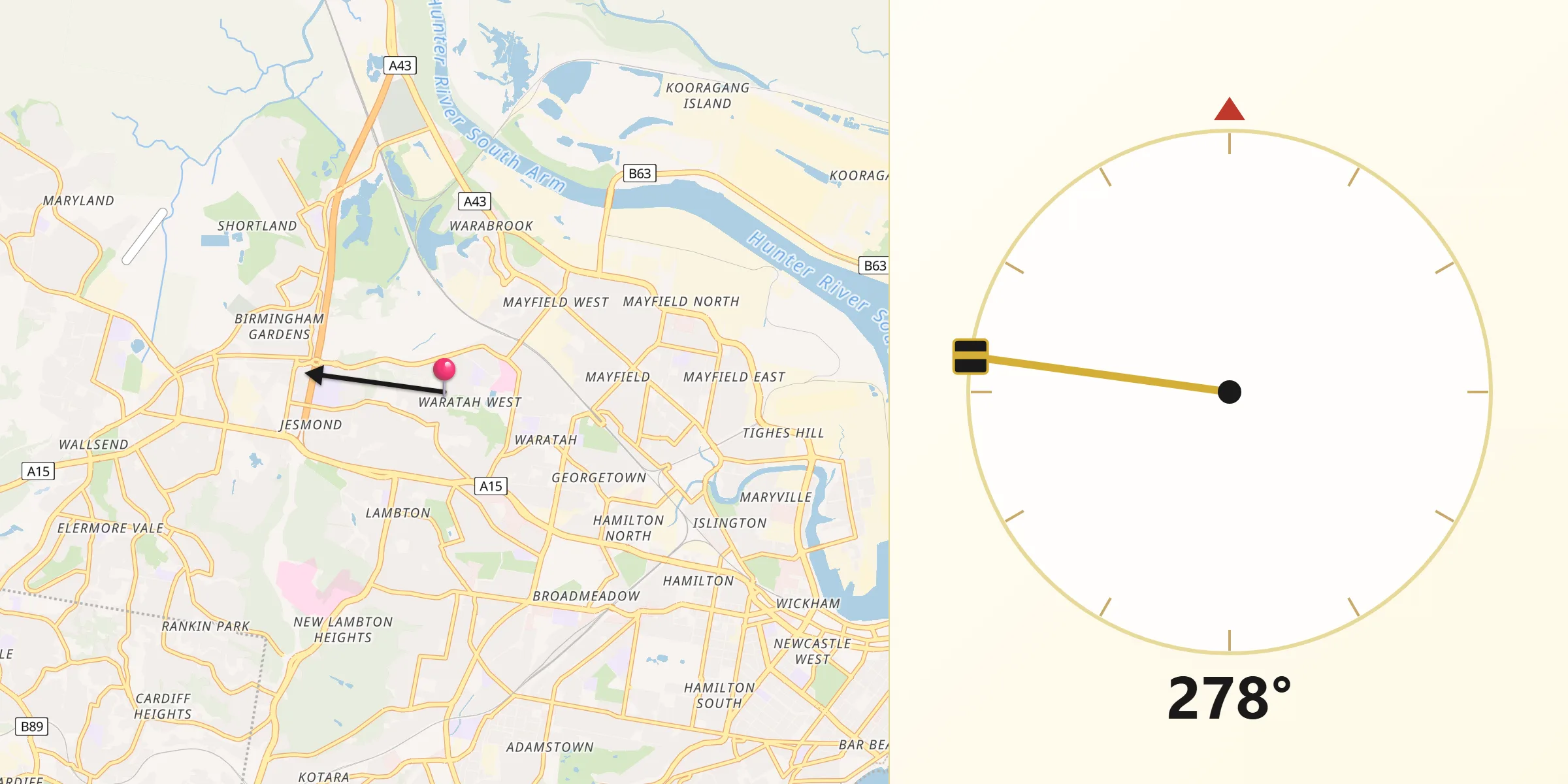 Qibla Direction from Waratah West