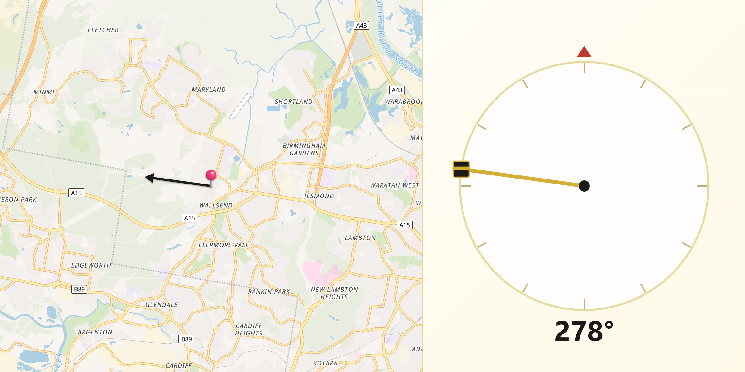 Qibla Direction from Wallsend