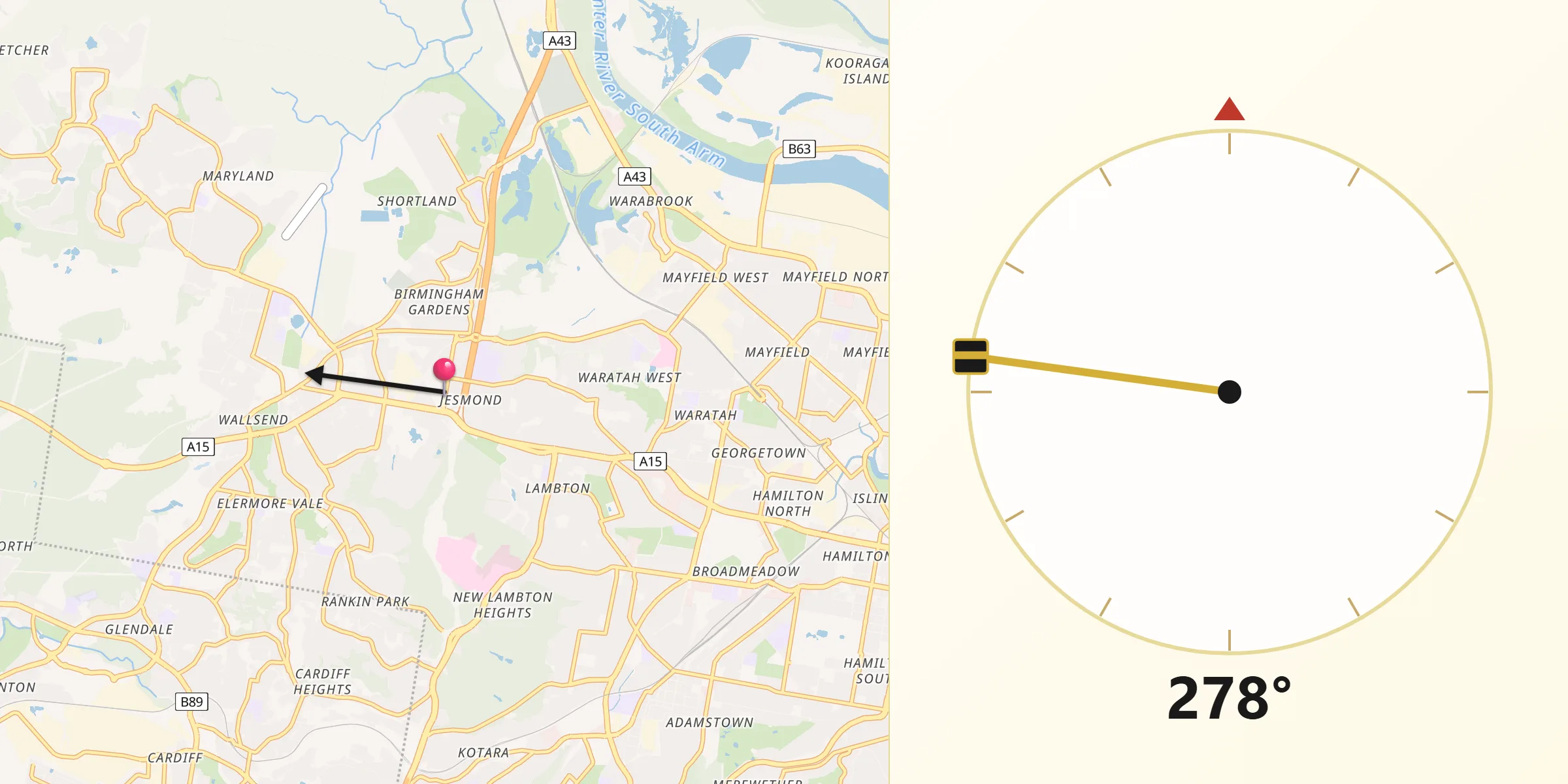 Qibla Direction from Jesmond