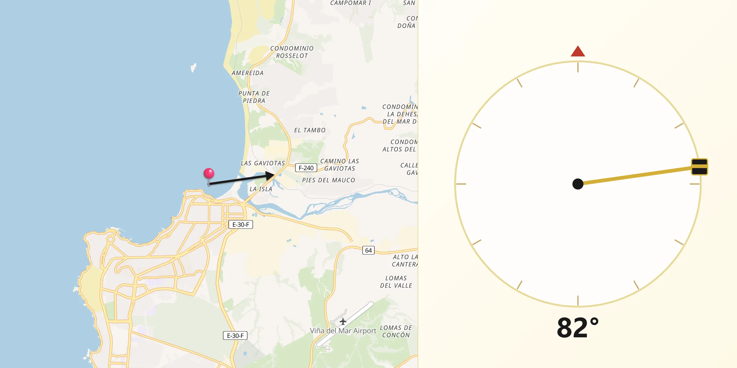 Dirección de la Qibla desde Concón