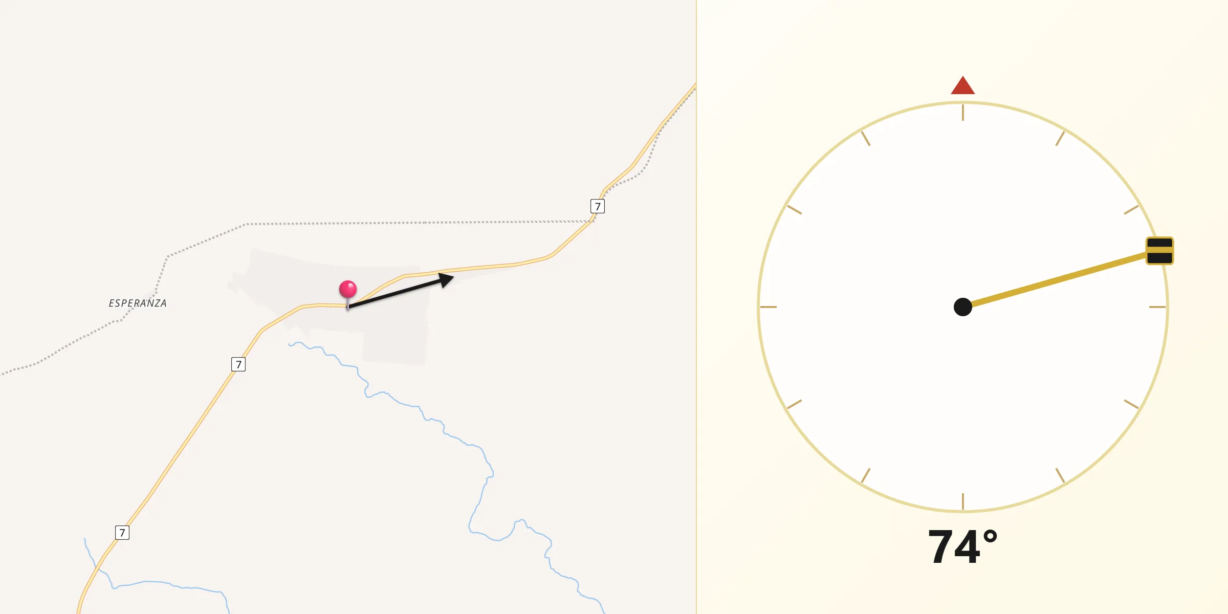 Dirección de la Qibla desde Santa Clara de Olimar