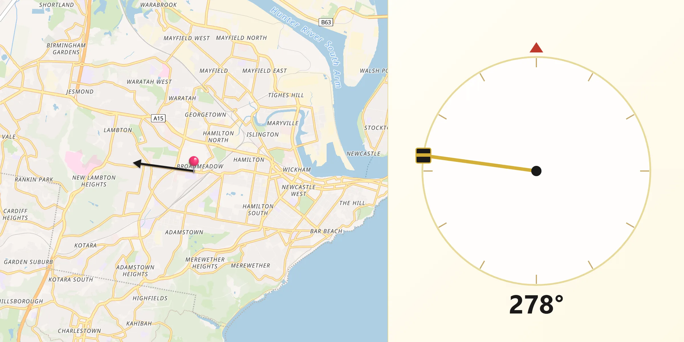 Qibla Direction from Broadmeadow