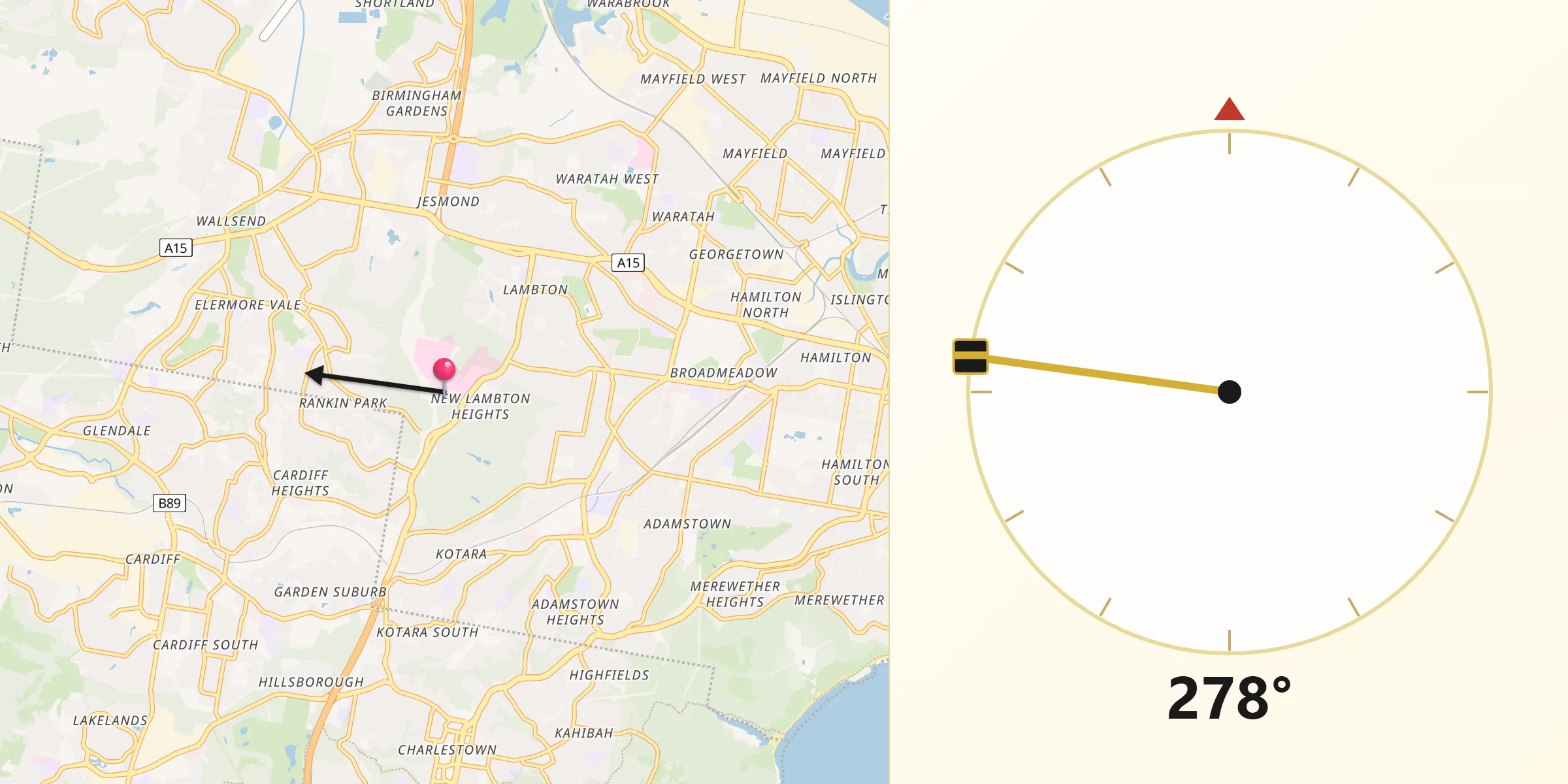 Qibla Direction from New Lambton Heights