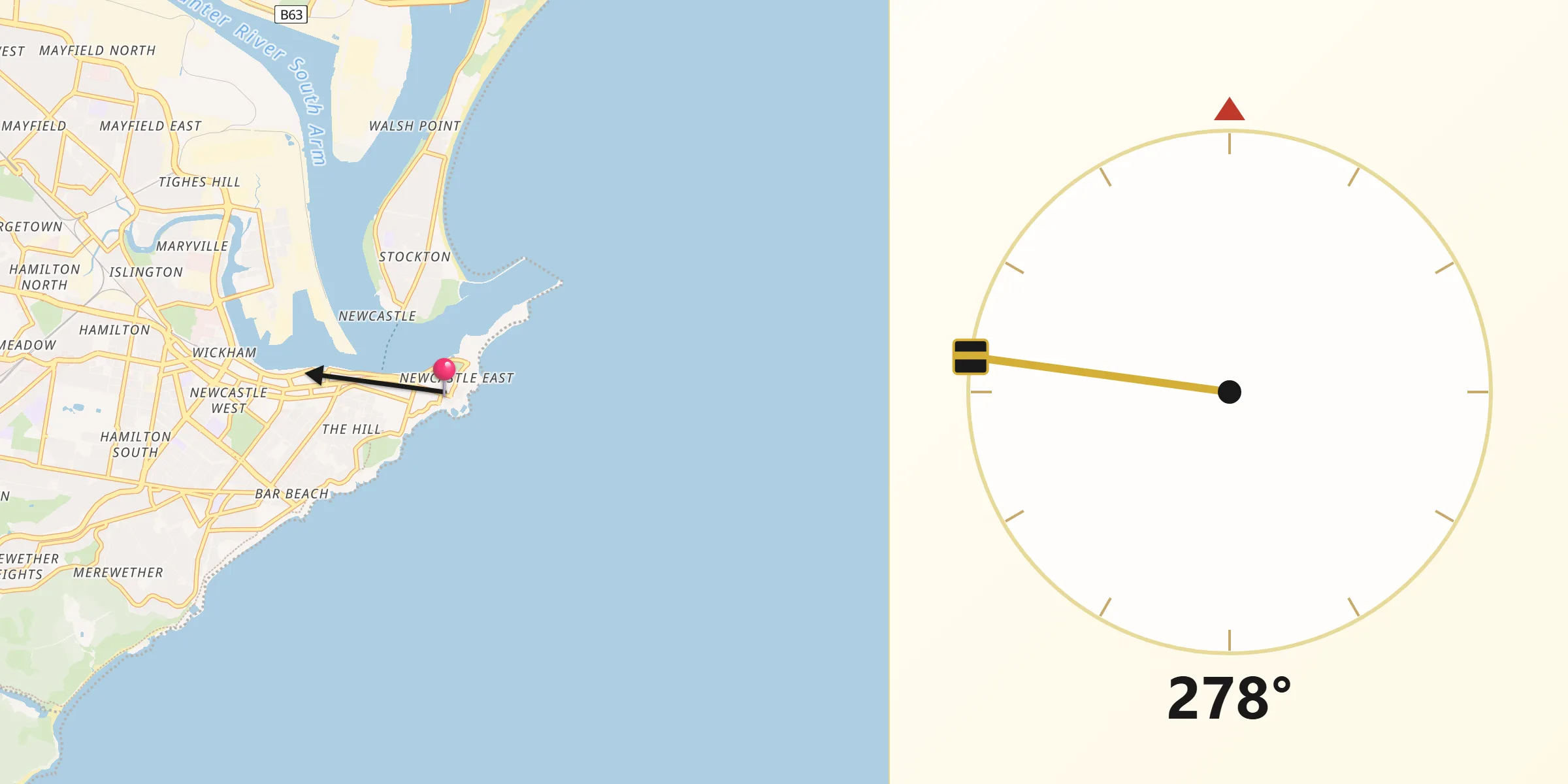 Qibla Direction from Newcastle East