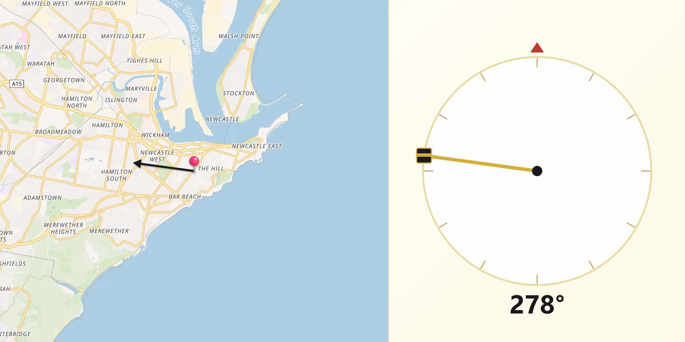 Qibla Direction from Cooks Hill