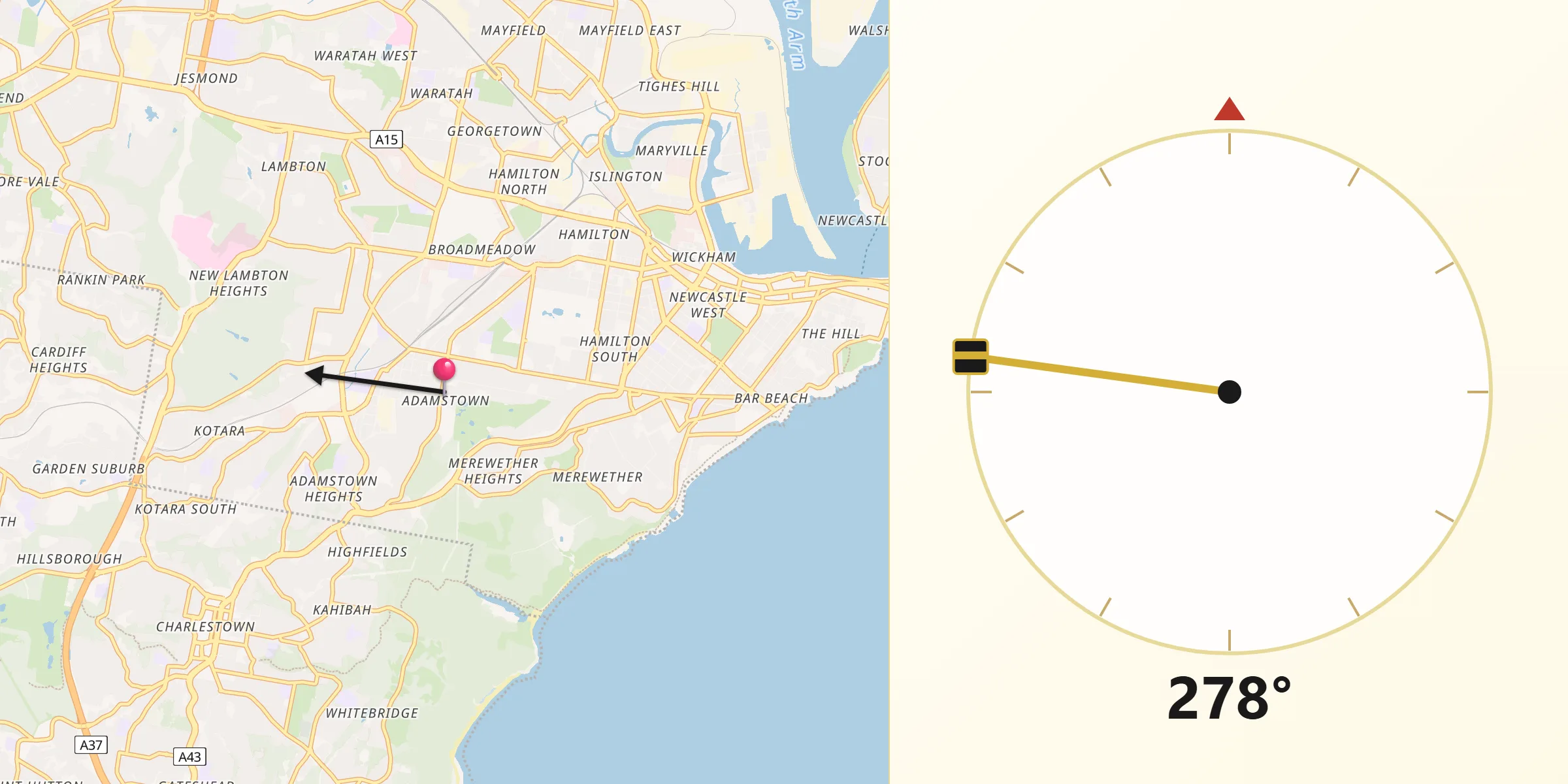 Qibla Direction from Adamstown
