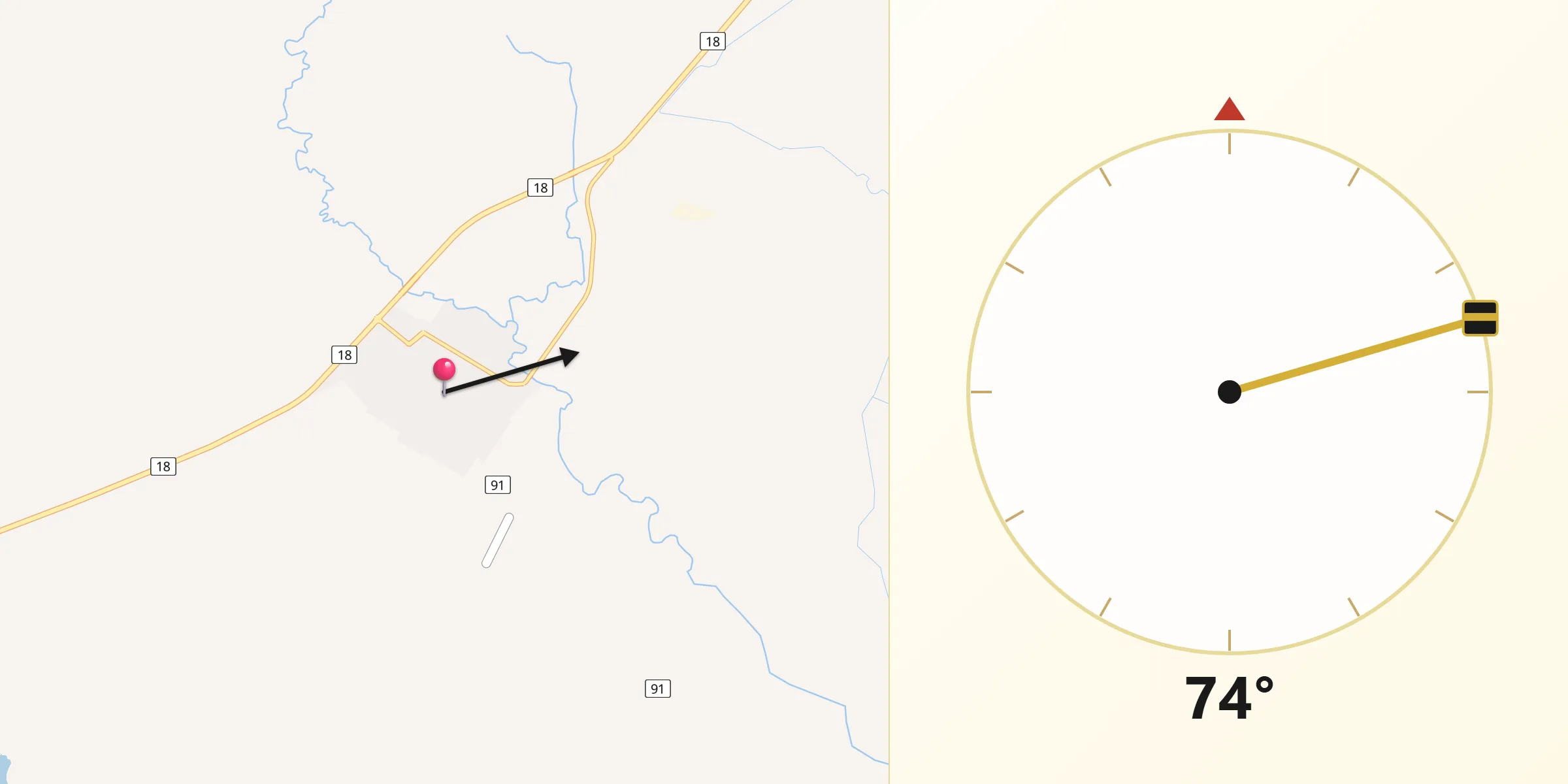 Dirección de la Qibla desde Vergara