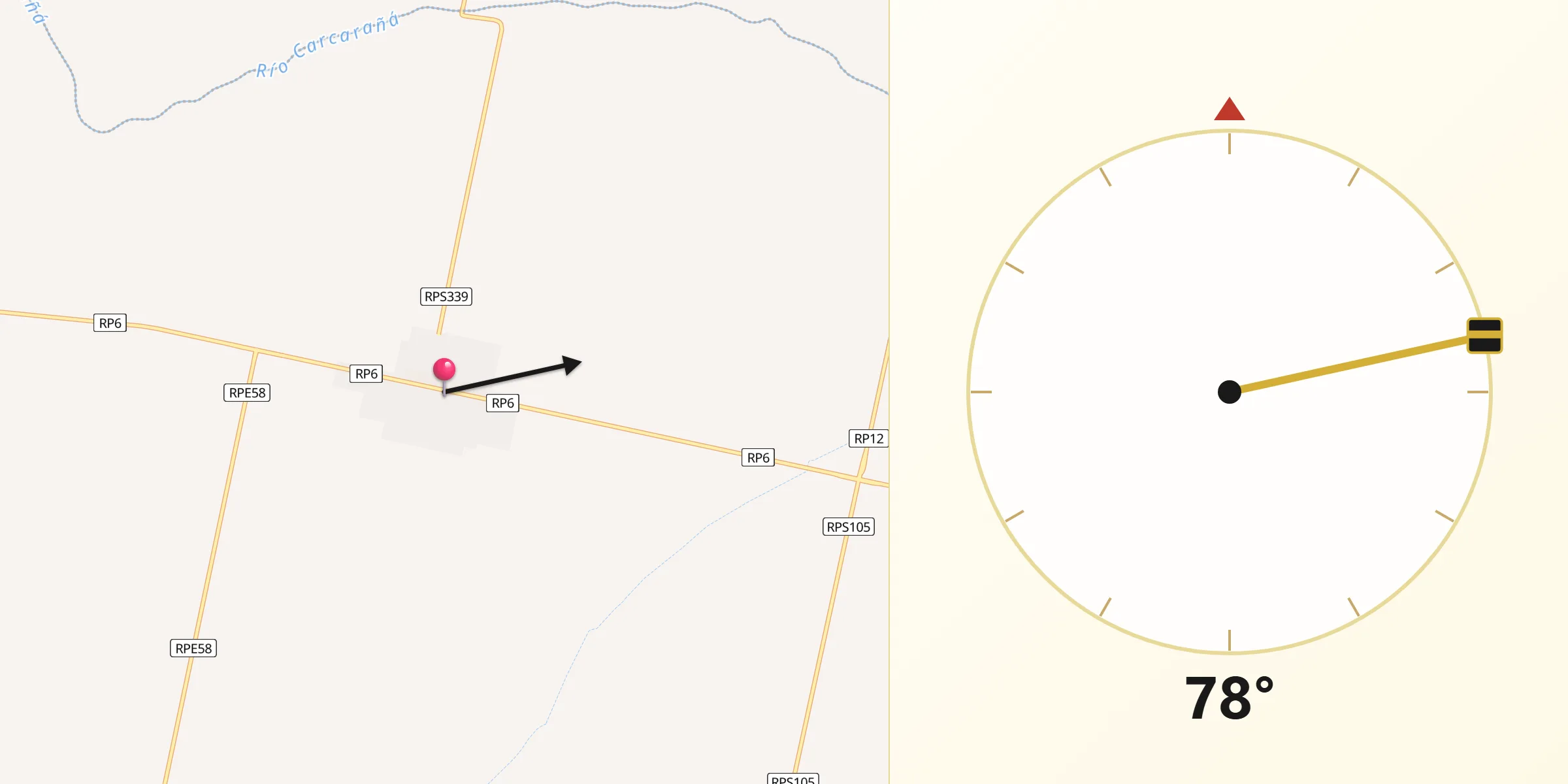 Dirección de la Qibla desde Inriville