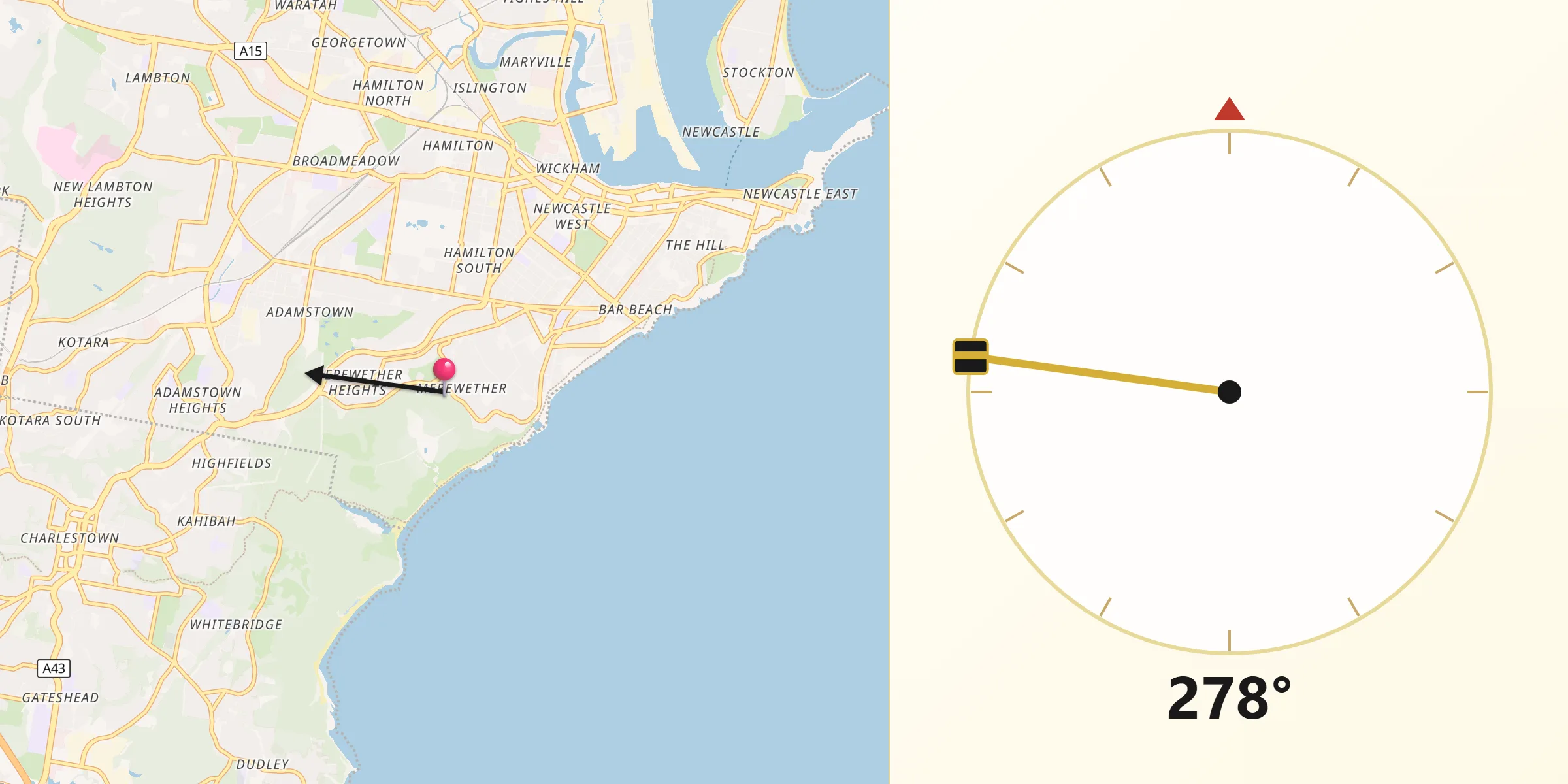 Qibla Direction from Merewether