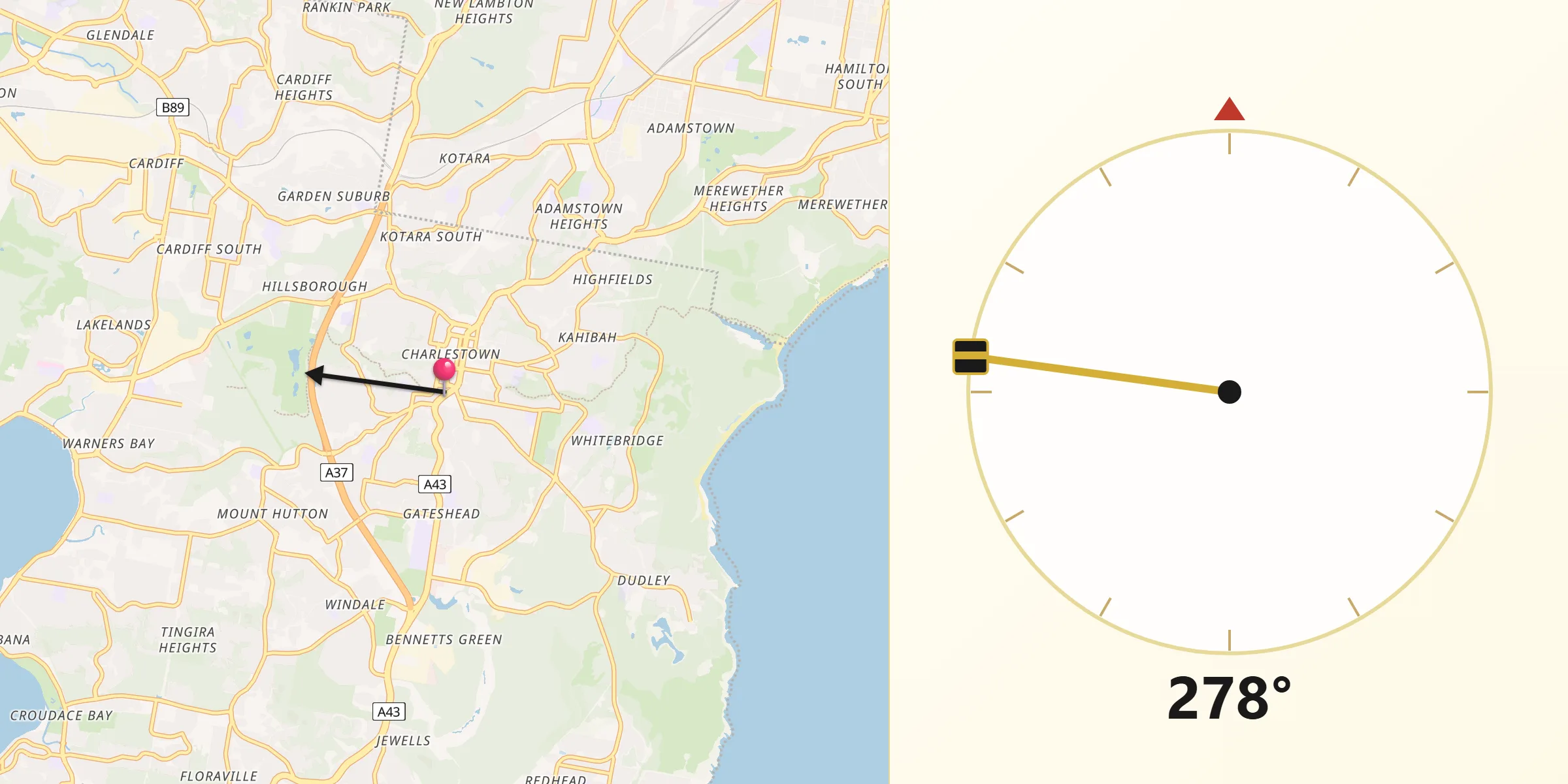 Qibla Direction from Charlestown