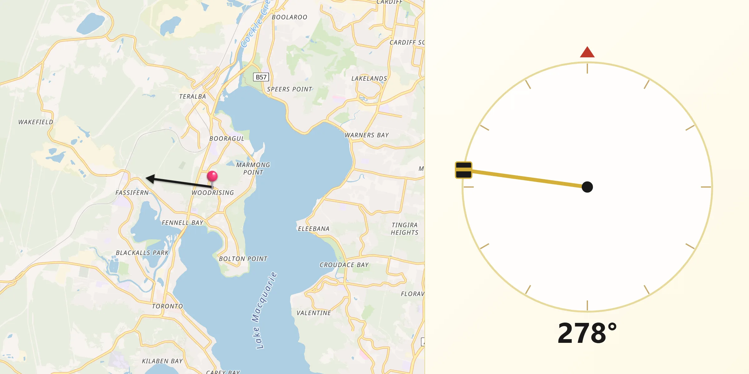Qibla Direction from Woodrising