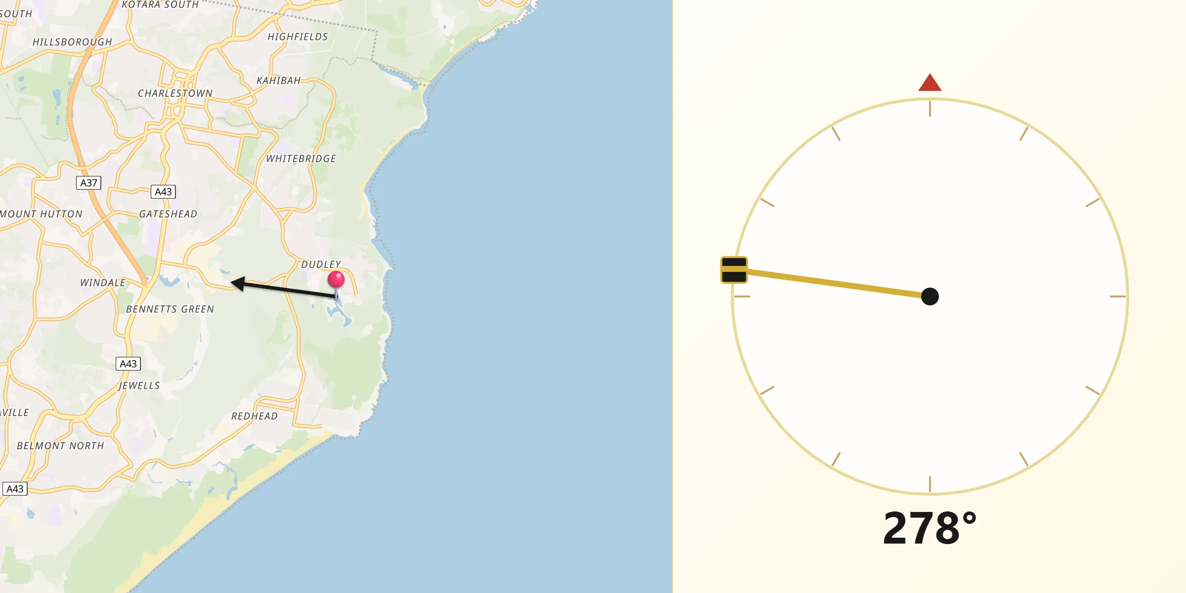Qibla Direction from Dudley