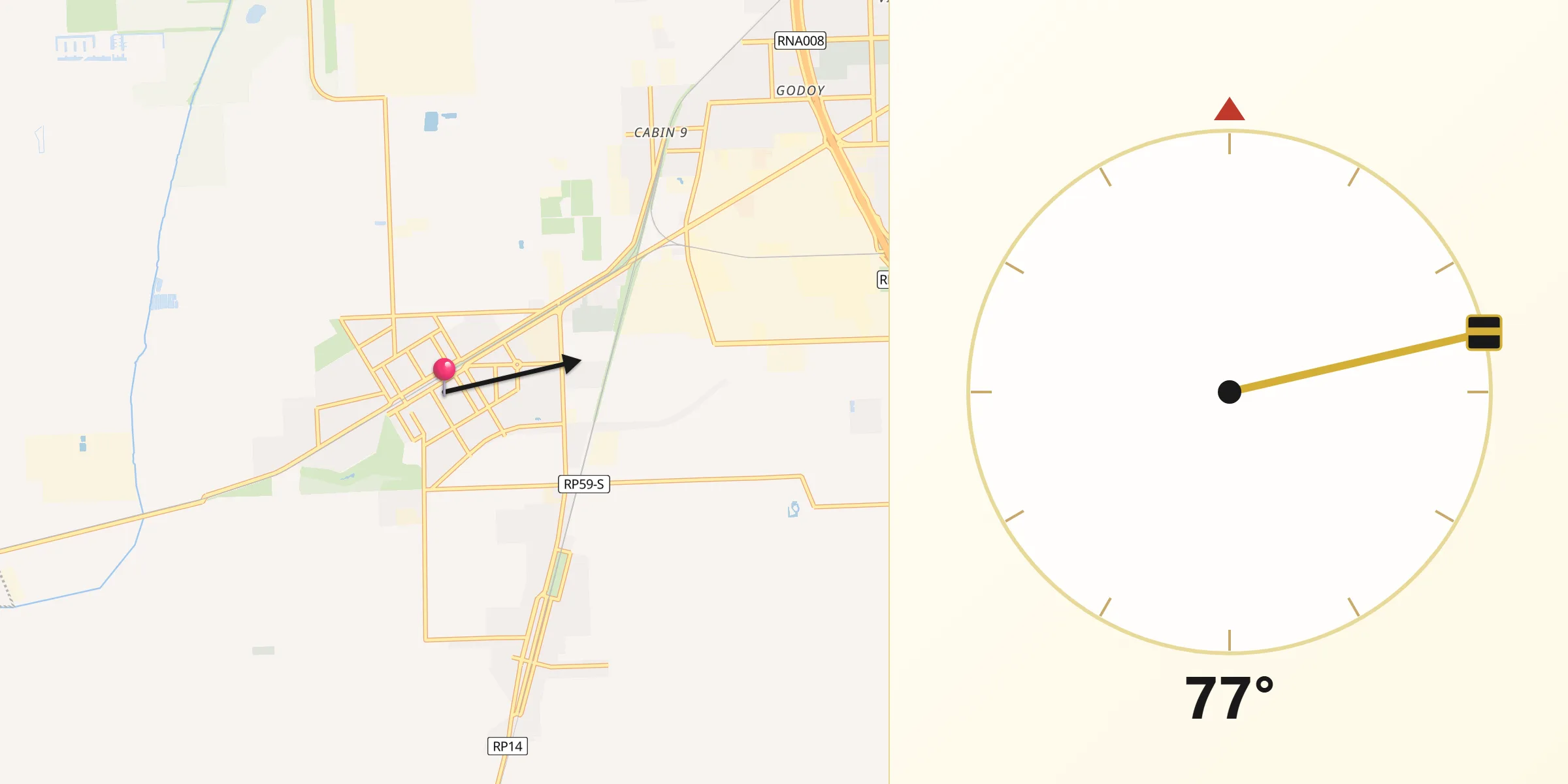 Dirección de la Qibla desde Pérez