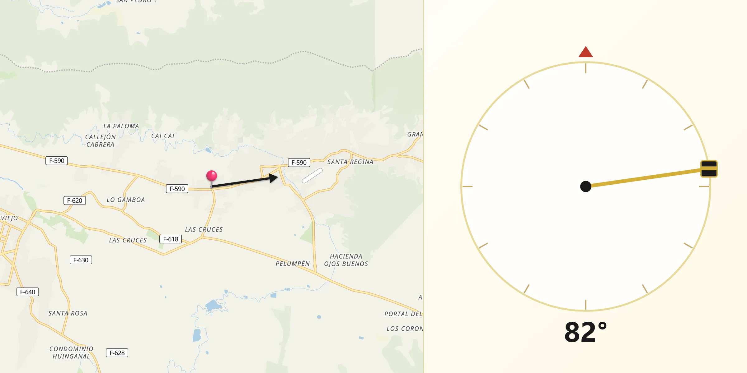 Dirección de la Qibla desde Olmué