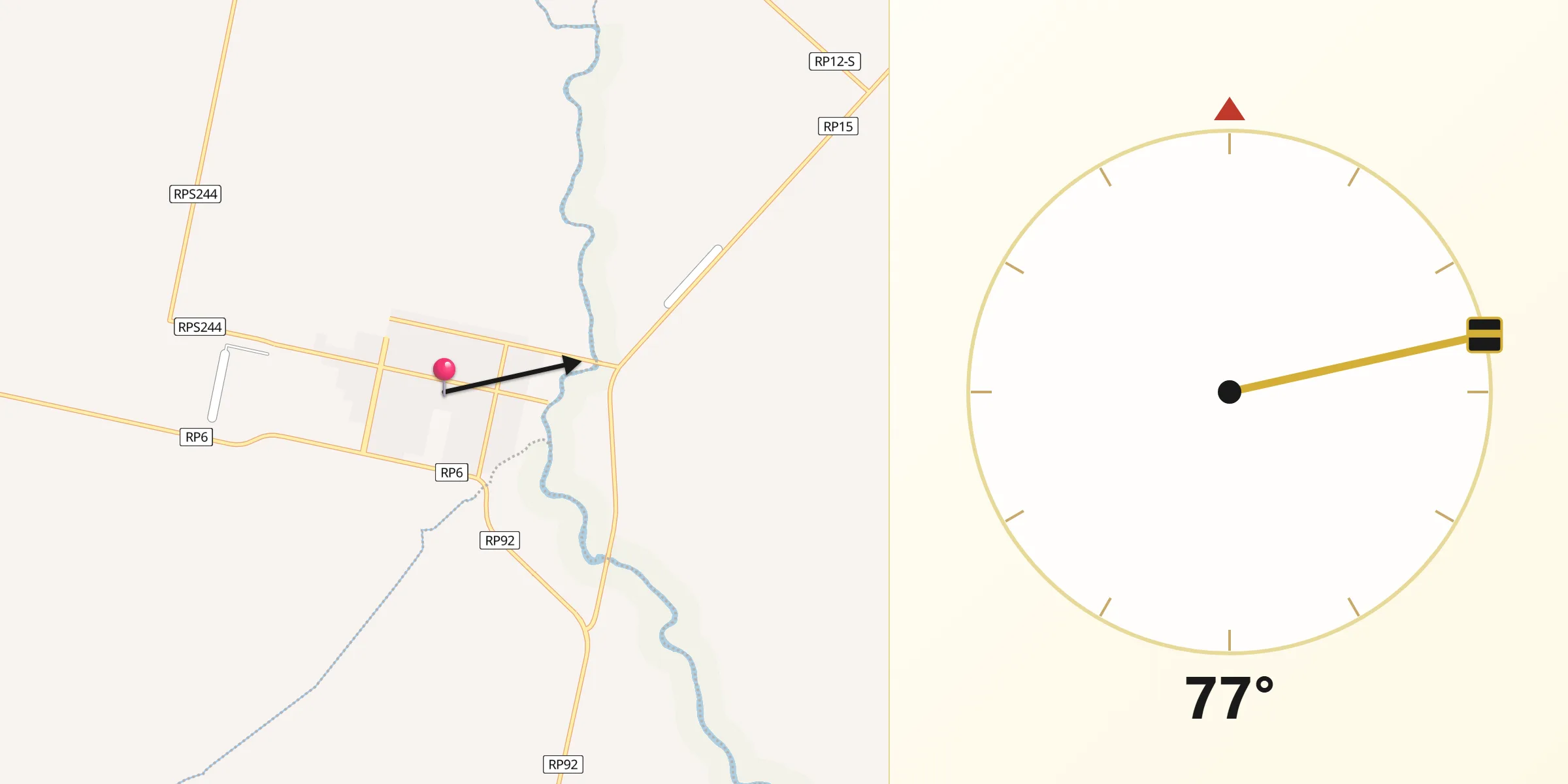 Dirección de la Qibla desde Cruz Alta