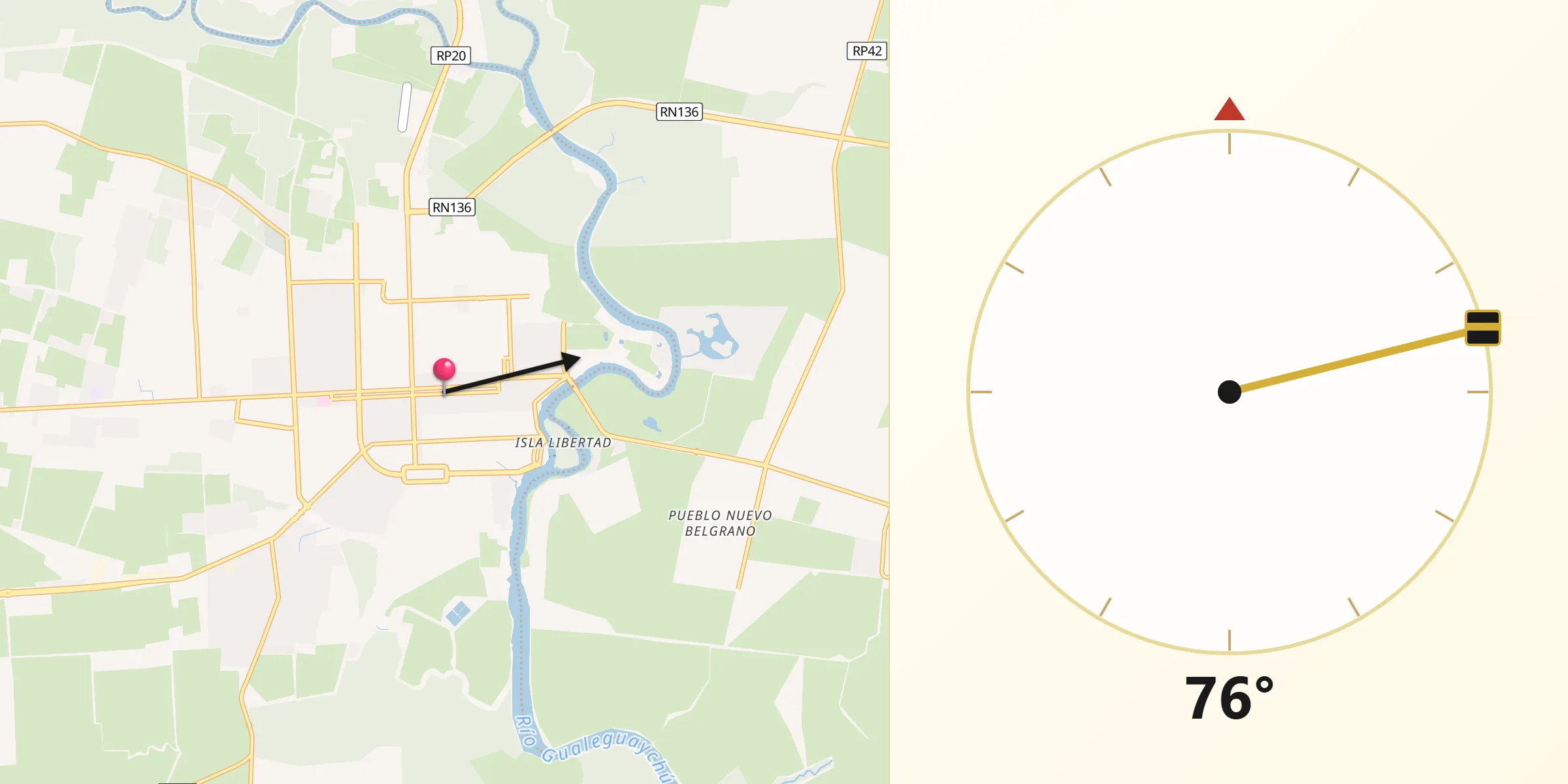 Dirección de la Qibla desde Gualeguaychú