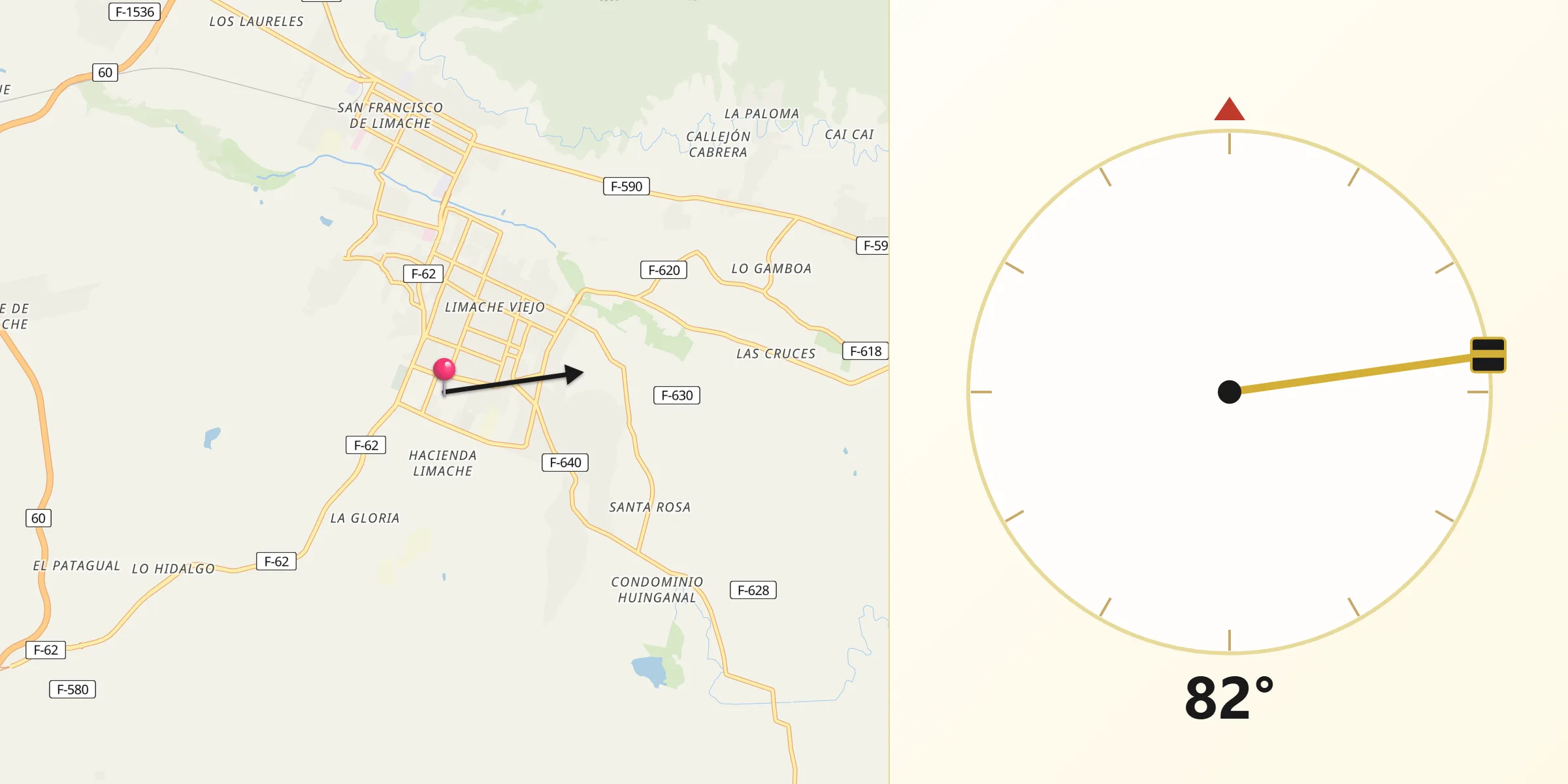 Dirección de la Qibla desde Limache