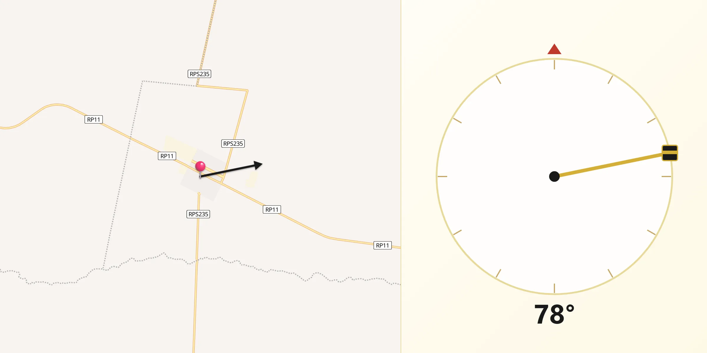 Dirección de la Qibla desde Charras
