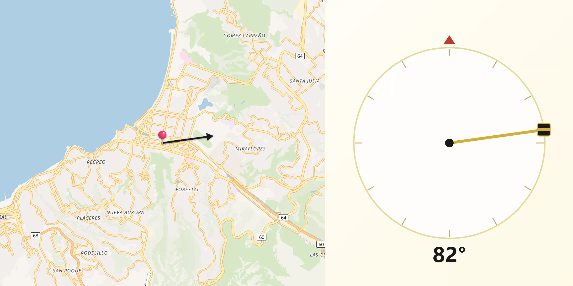 Dirección de la Qibla desde Viña del Mar