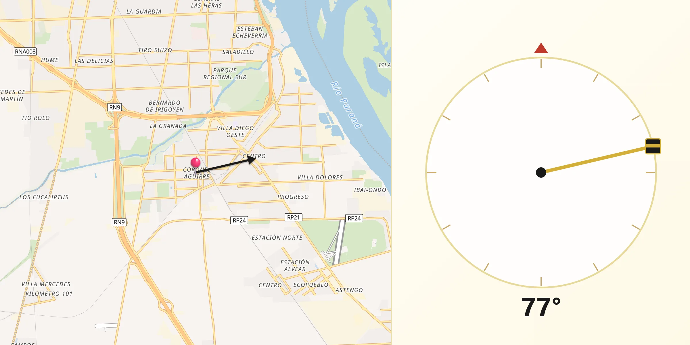 Dirección de la Qibla desde Gobernador Gálvez