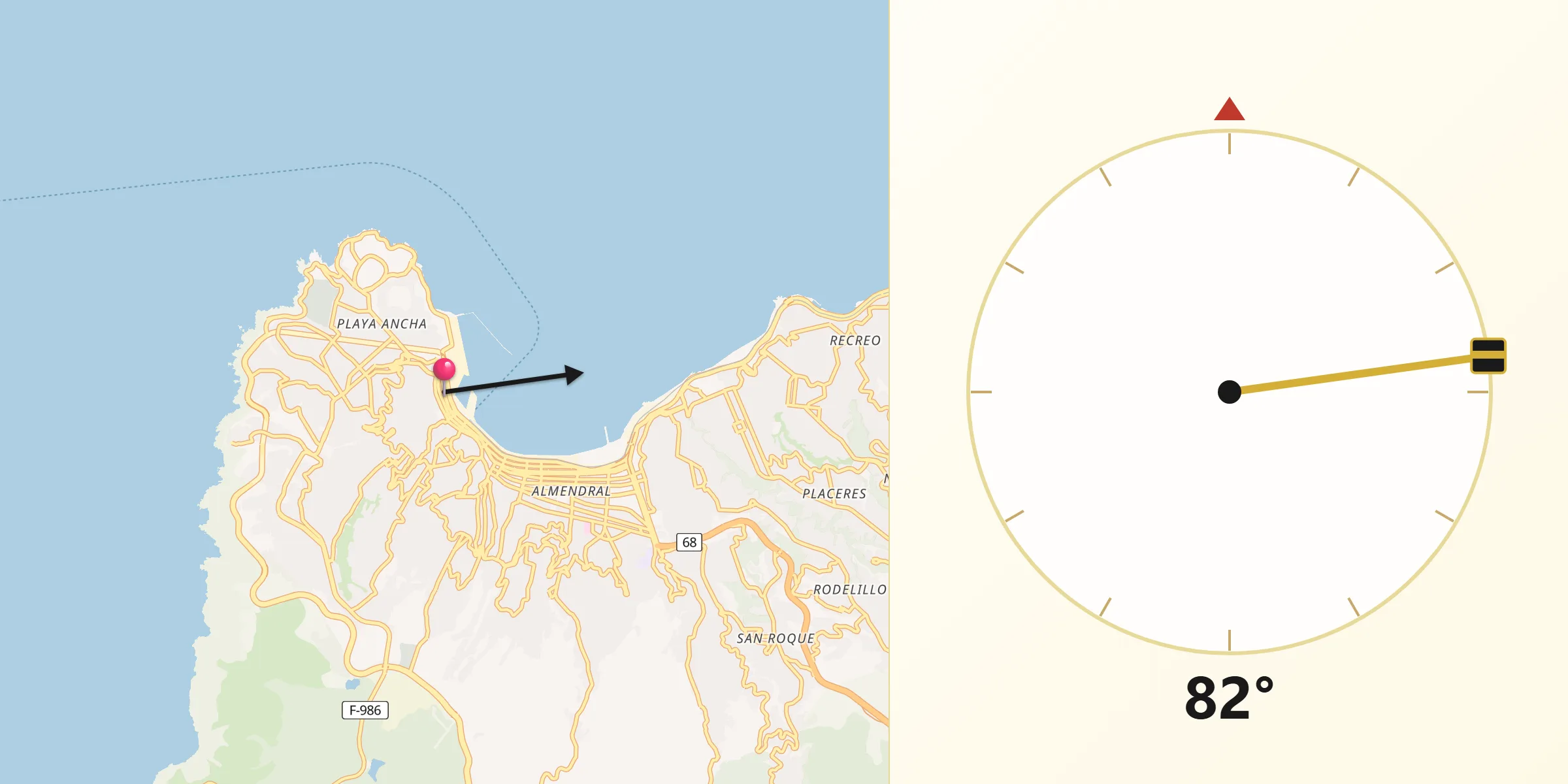 Dirección de la Qibla desde Valparaíso