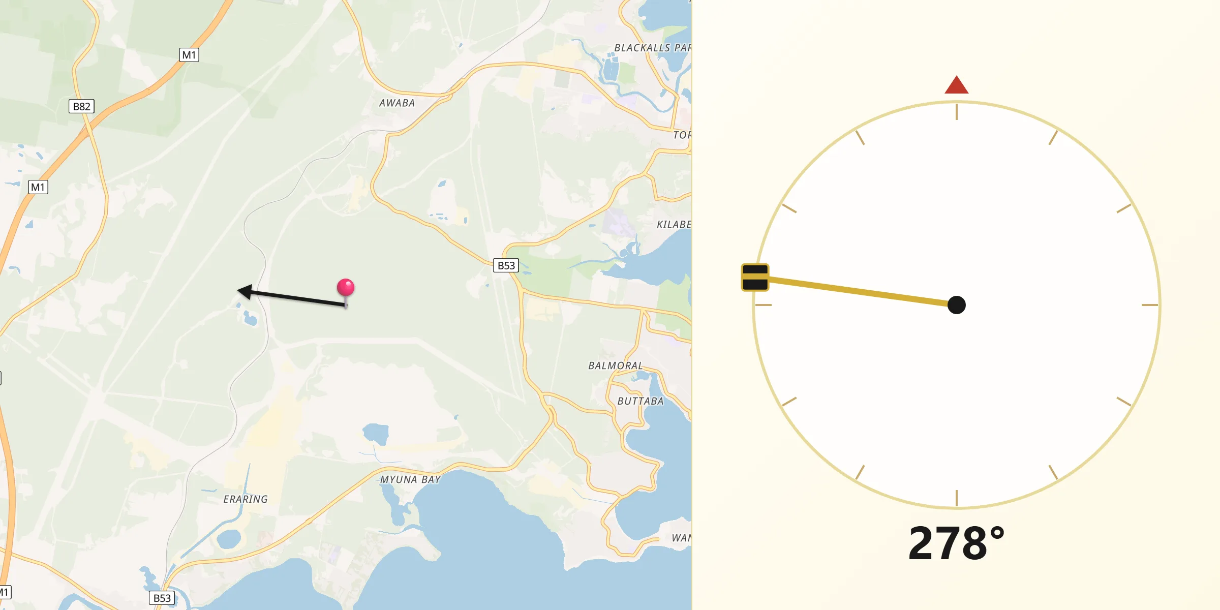 Qibla Direction from Lake Macquarie Shire