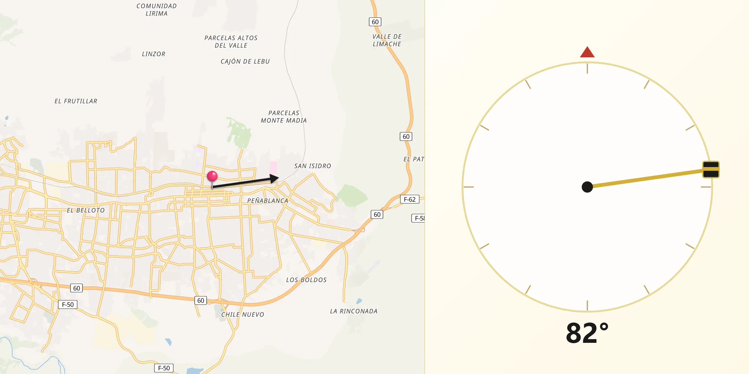 Dirección de la Qibla desde Villa Alemana