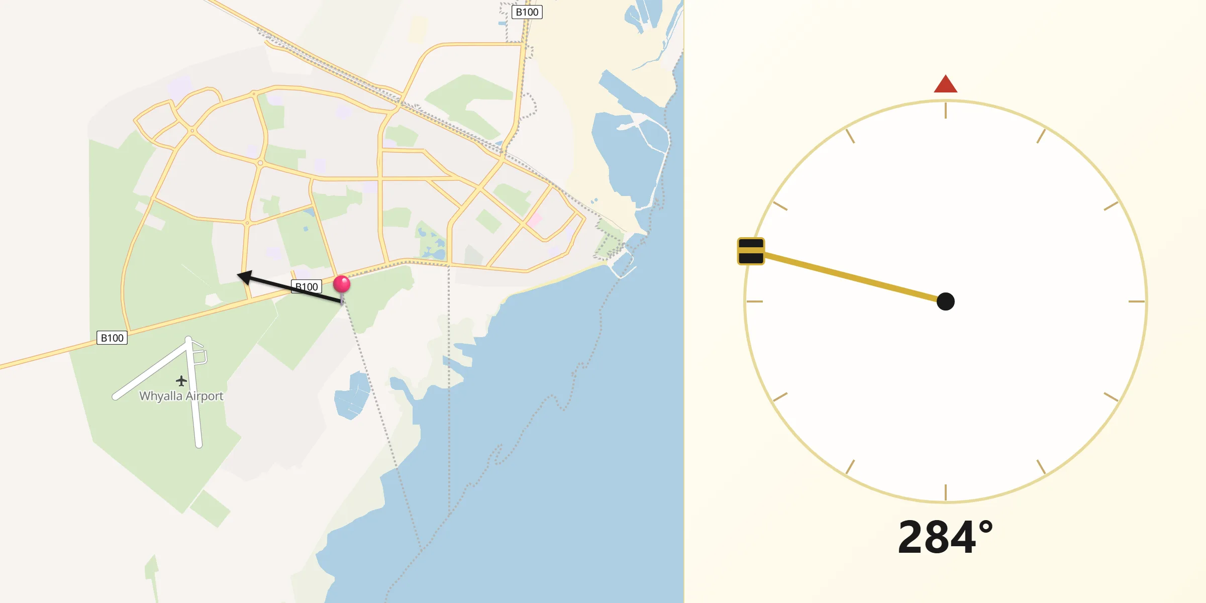 Qibla Direction from Whyalla