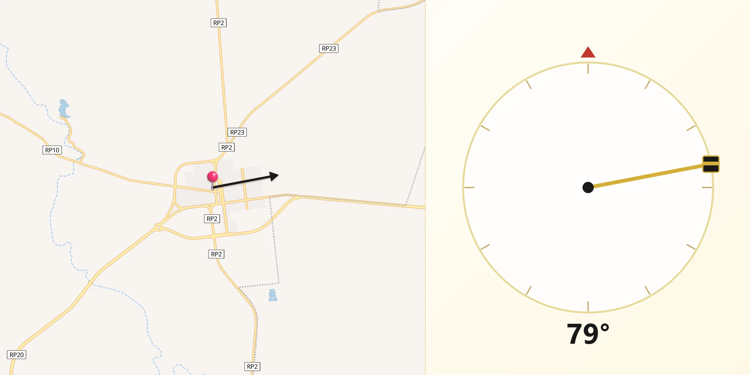 Dirección de la Qibla desde La Toma