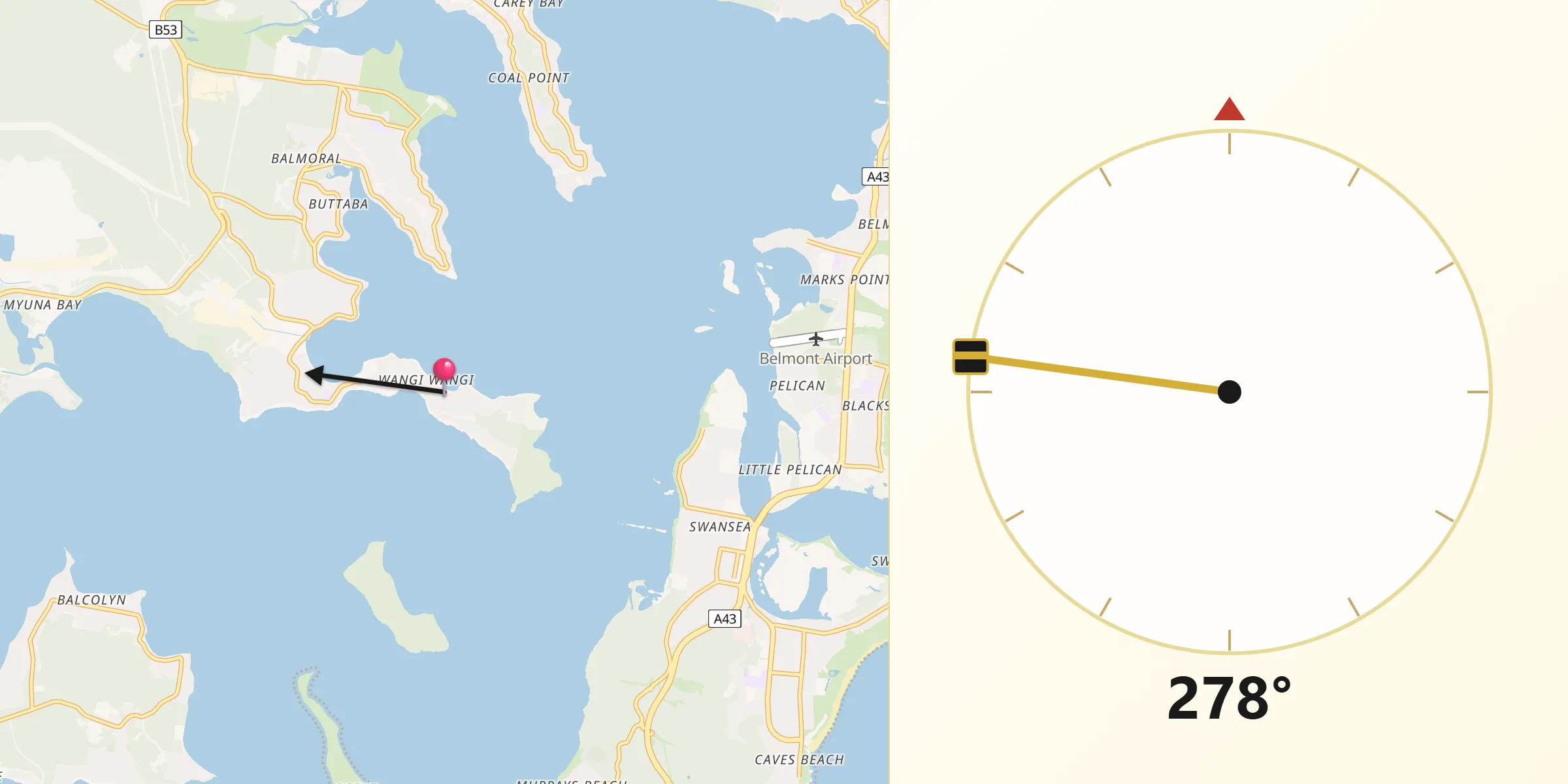 Qibla Direction from Wangi Wangi